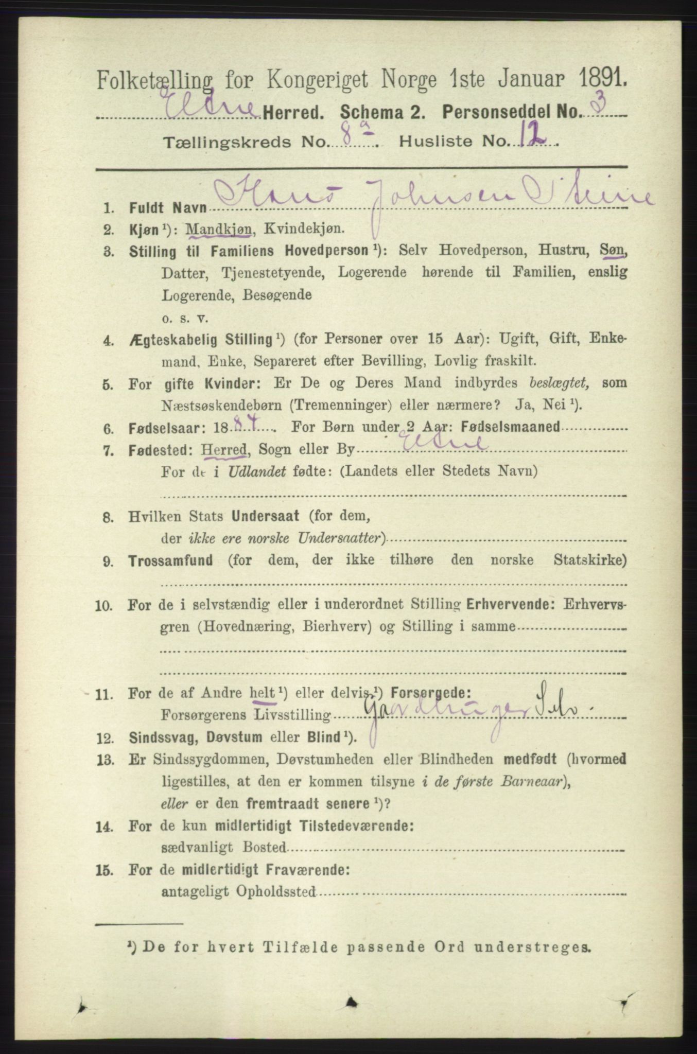 RA, 1891 census for 1211 Etne, 1891, p. 1587