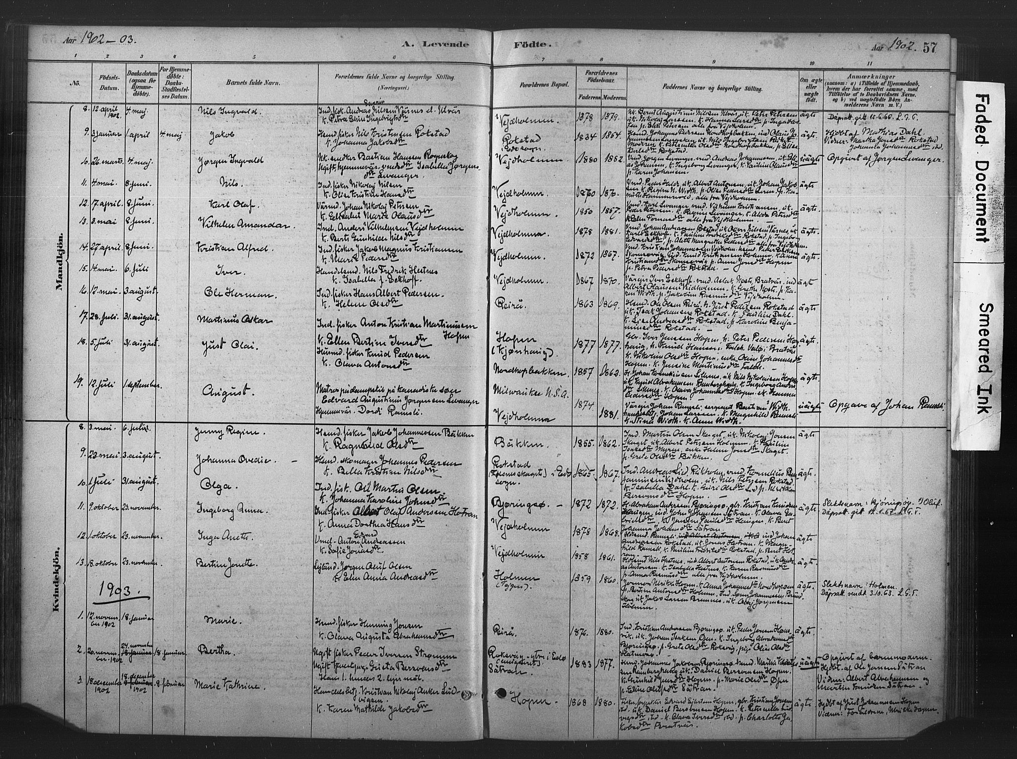 Ministerialprotokoller, klokkerbøker og fødselsregistre - Møre og Romsdal, AV/SAT-A-1454/583/L0954: Parish register (official) no. 583A01, 1880-1906, p. 57