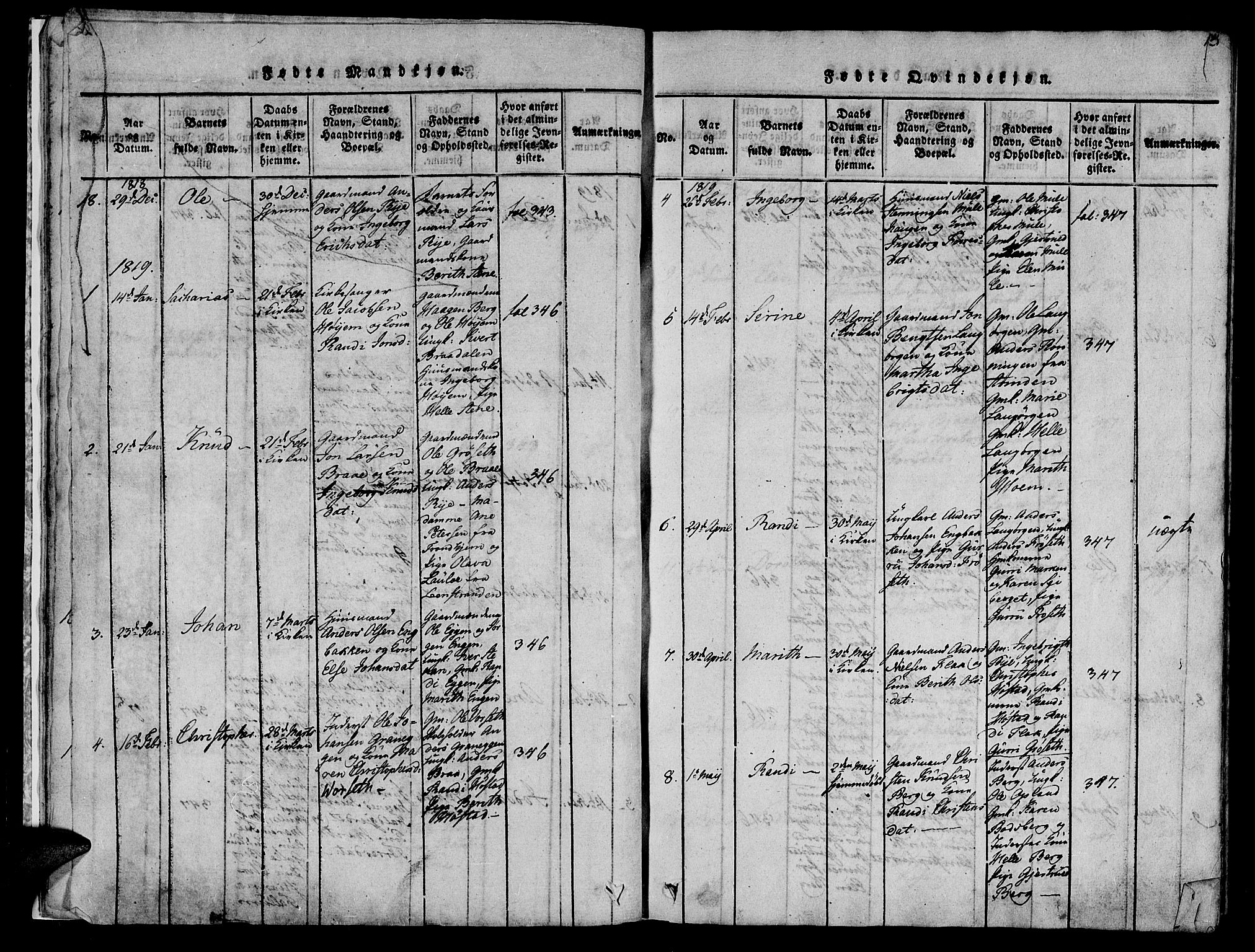 Ministerialprotokoller, klokkerbøker og fødselsregistre - Sør-Trøndelag, AV/SAT-A-1456/612/L0372: Parish register (official) no. 612A06 /1, 1816-1828, p. 13