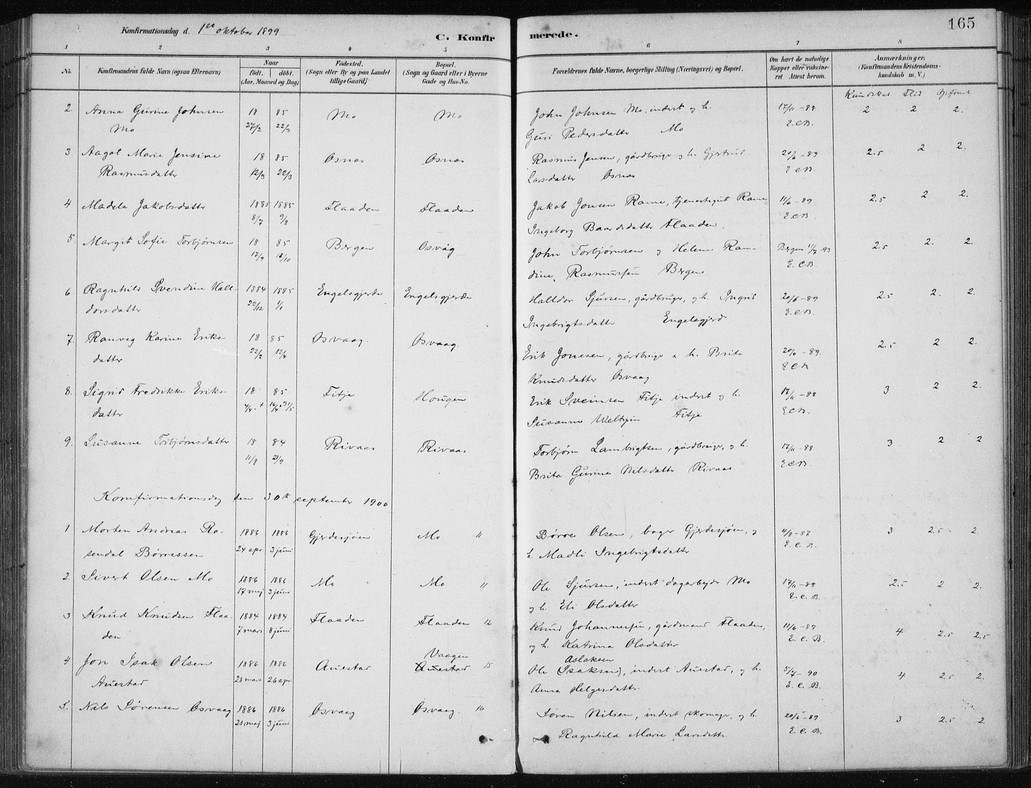 Etne sokneprestembete, SAB/A-75001/H/Haa: Parish register (official) no. C  1, 1879-1919, p. 165