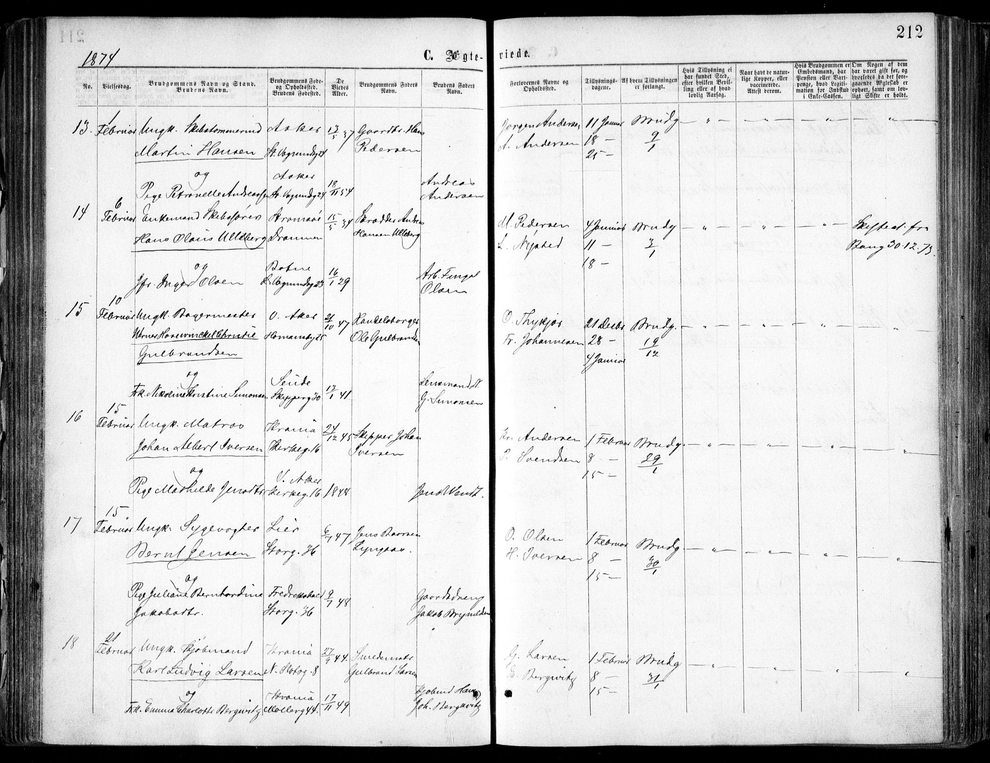 Oslo domkirke Kirkebøker, SAO/A-10752/F/Fa/L0021: Parish register (official) no. 21, 1865-1884, p. 212