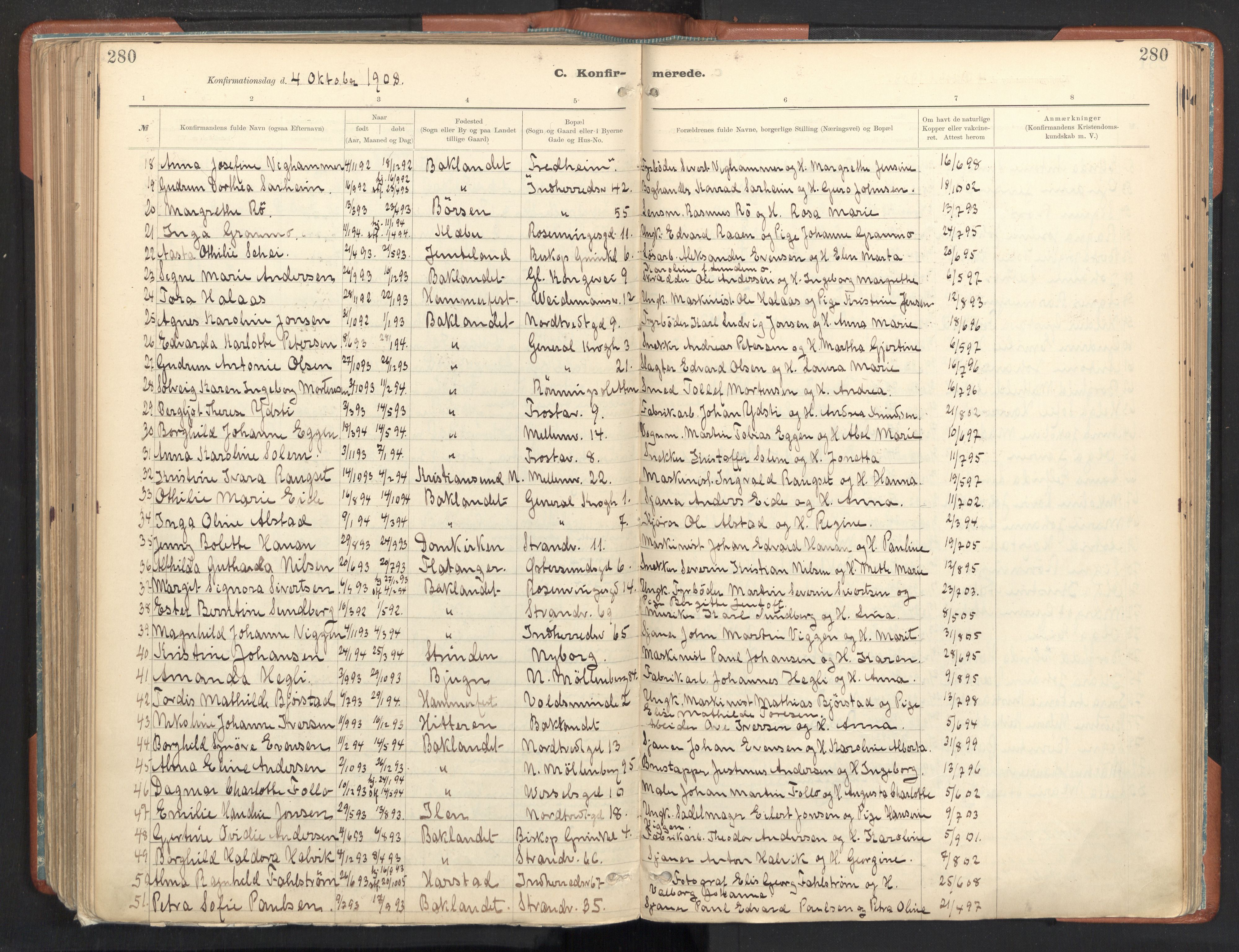 Ministerialprotokoller, klokkerbøker og fødselsregistre - Sør-Trøndelag, SAT/A-1456/605/L0243: Parish register (official) no. 605A05, 1908-1923, p. 280
