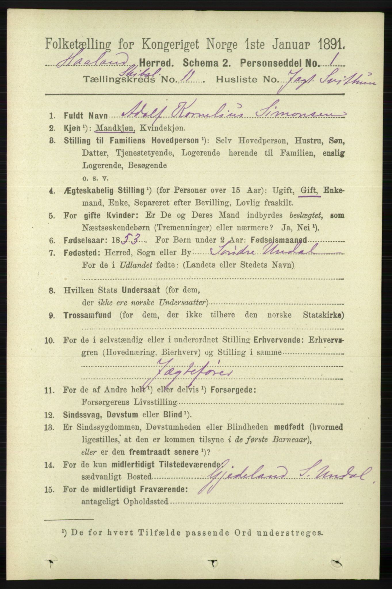 RA, 1891 census for 1124 Haaland, 1891, p. 4103