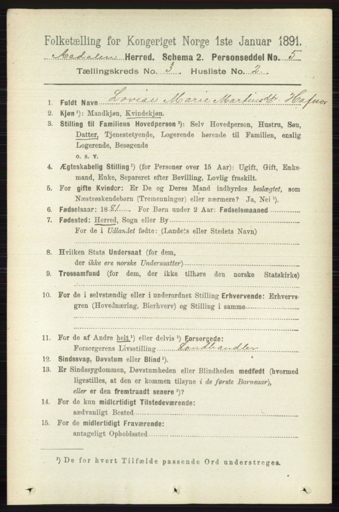 RA, 1891 census for 0614 Ådal, 1891, p. 1044