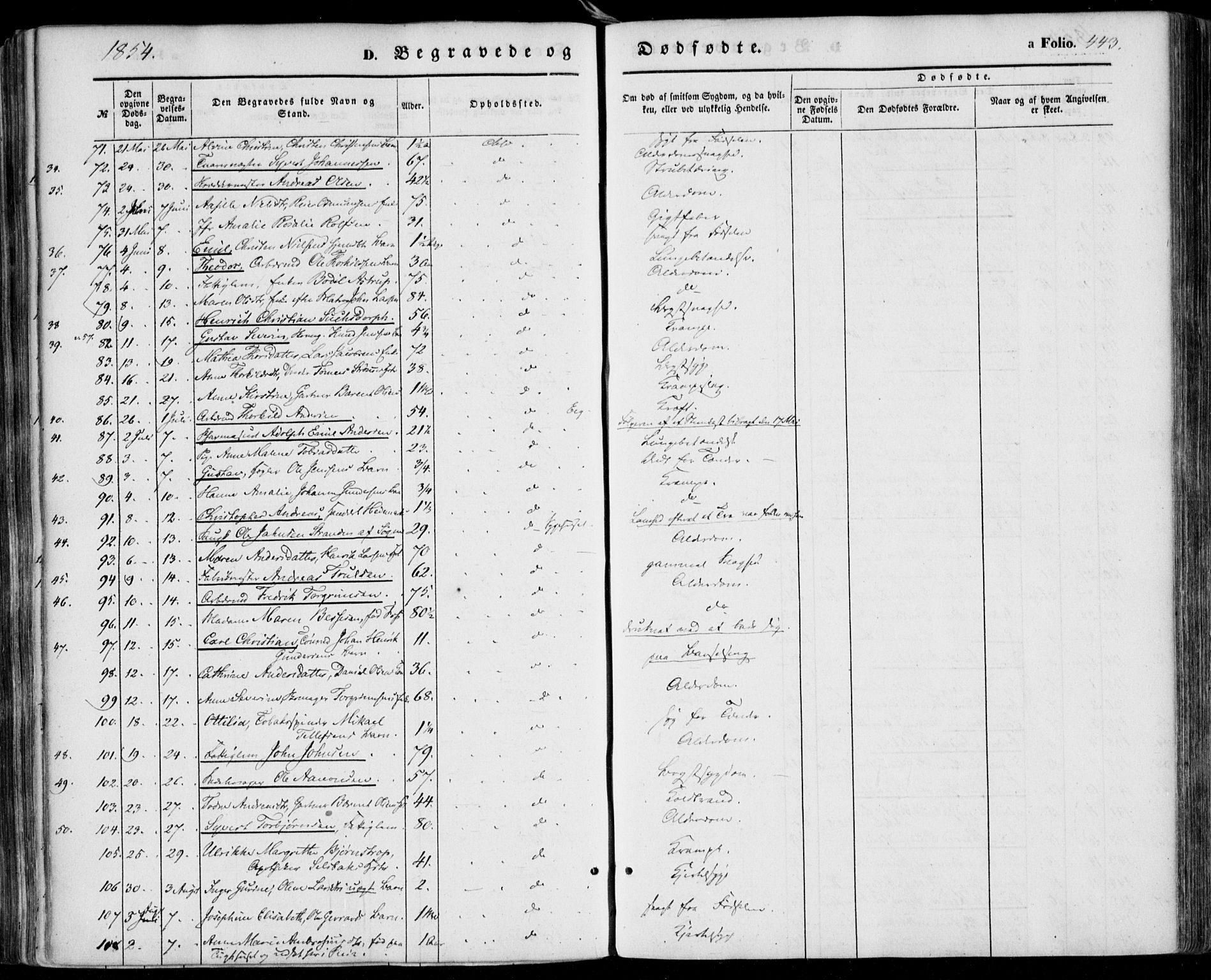 Kristiansand domprosti, SAK/1112-0006/F/Fa/L0014: Parish register (official) no. A 14, 1852-1867, p. 443