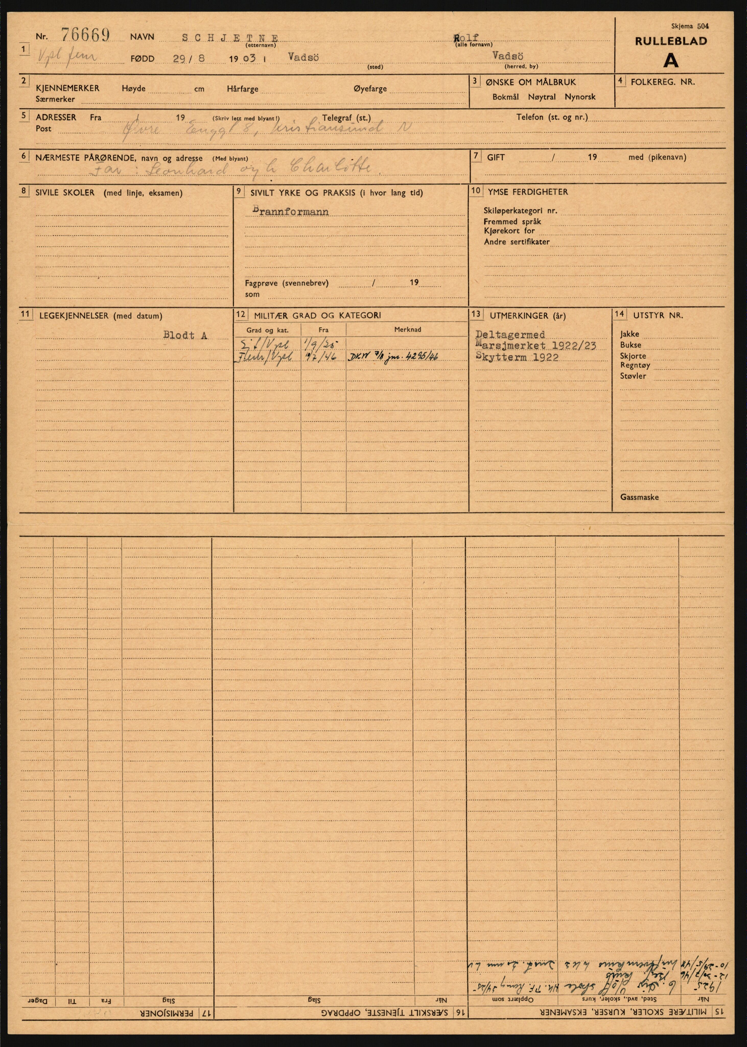 Forsvaret, Varanger bataljon, AV/RA-RAFA-2258/1/D/L0455: Rulleblad og tjenesteuttalelser for befal født 1894-1896, 1901-1909 og 1911-1915, 1894-1915, p. 30