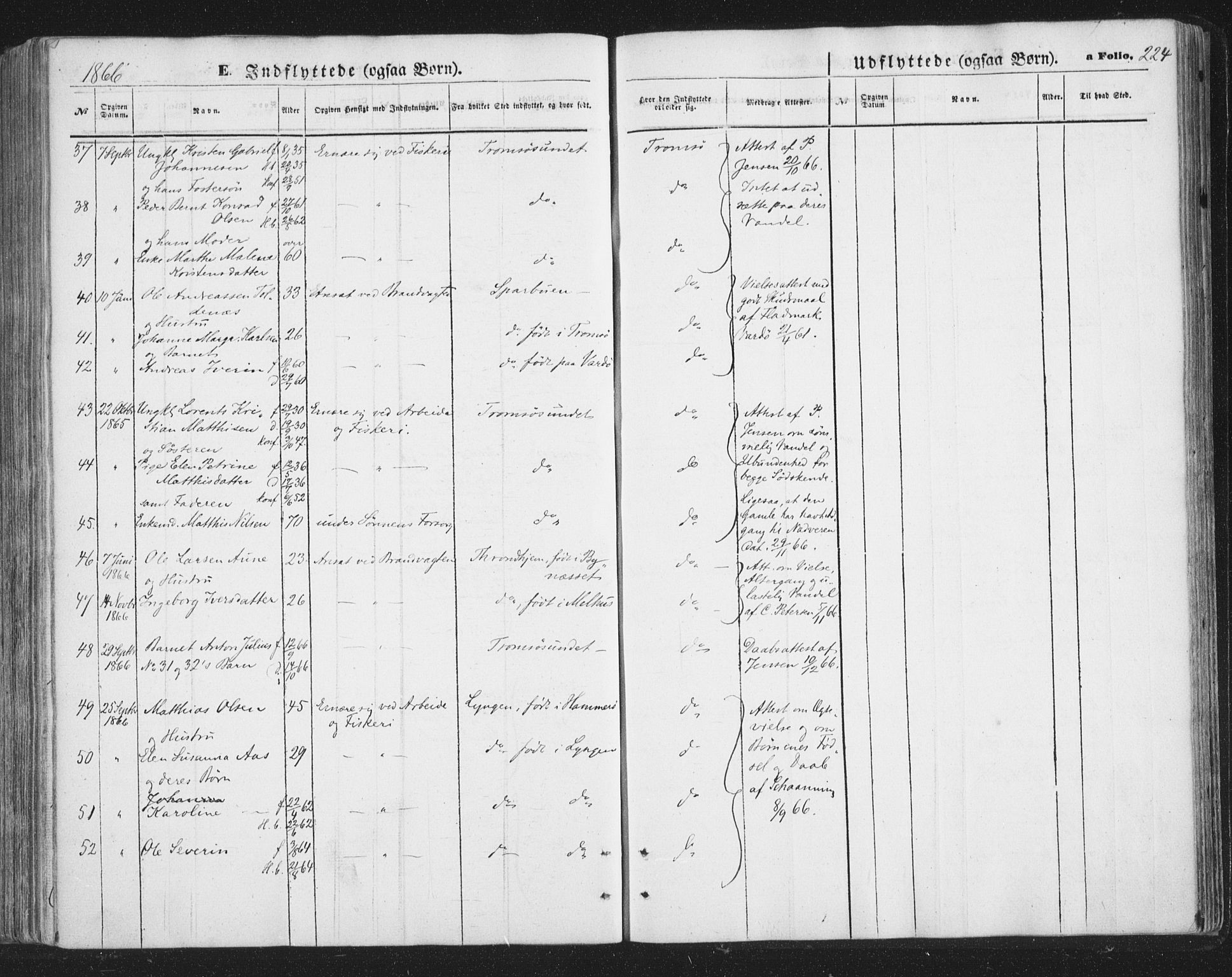 Tromsø sokneprestkontor/stiftsprosti/domprosti, AV/SATØ-S-1343/G/Ga/L0012kirke: Parish register (official) no. 12, 1865-1871, p. 224