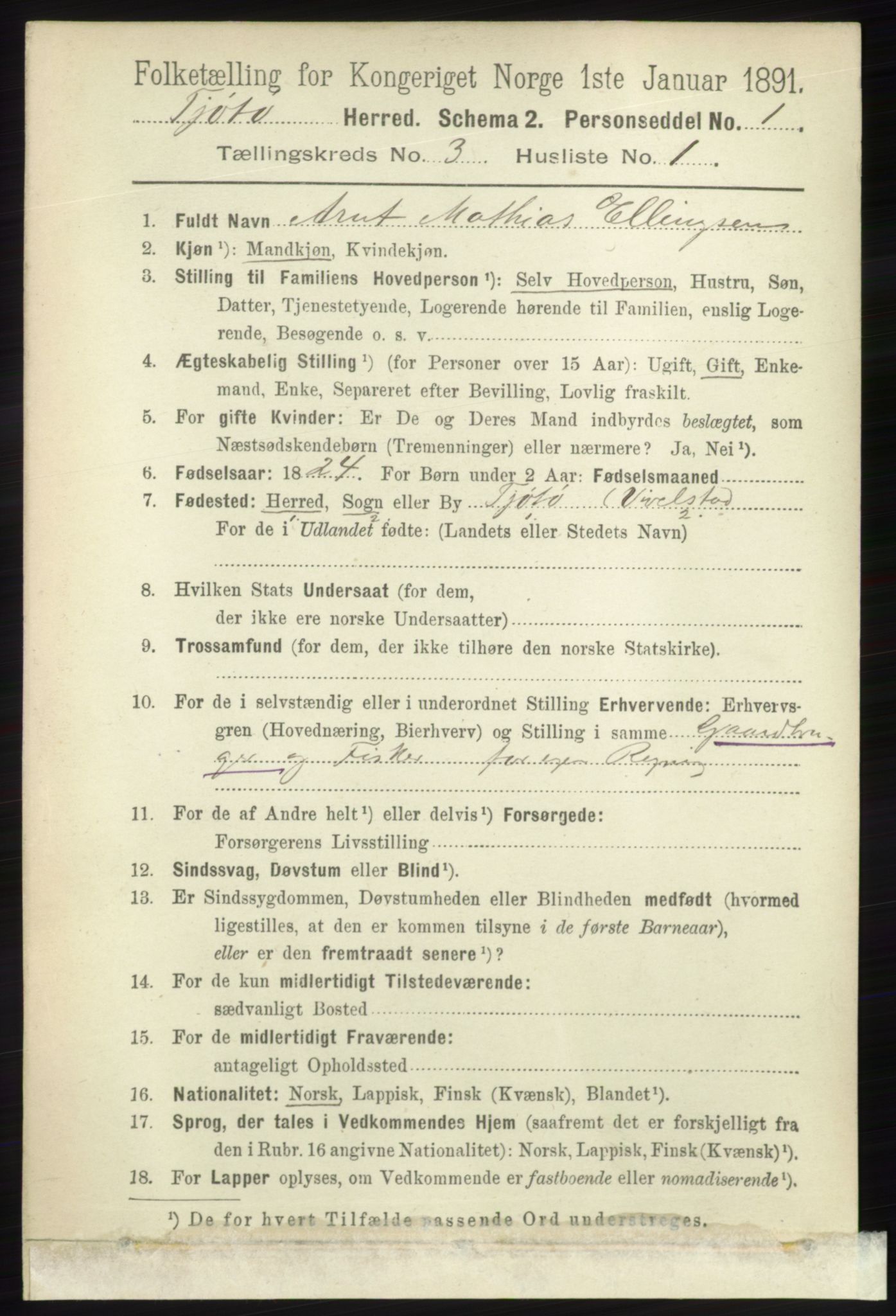 RA, 1891 census for 1817 Tjøtta, 1891, p. 1406