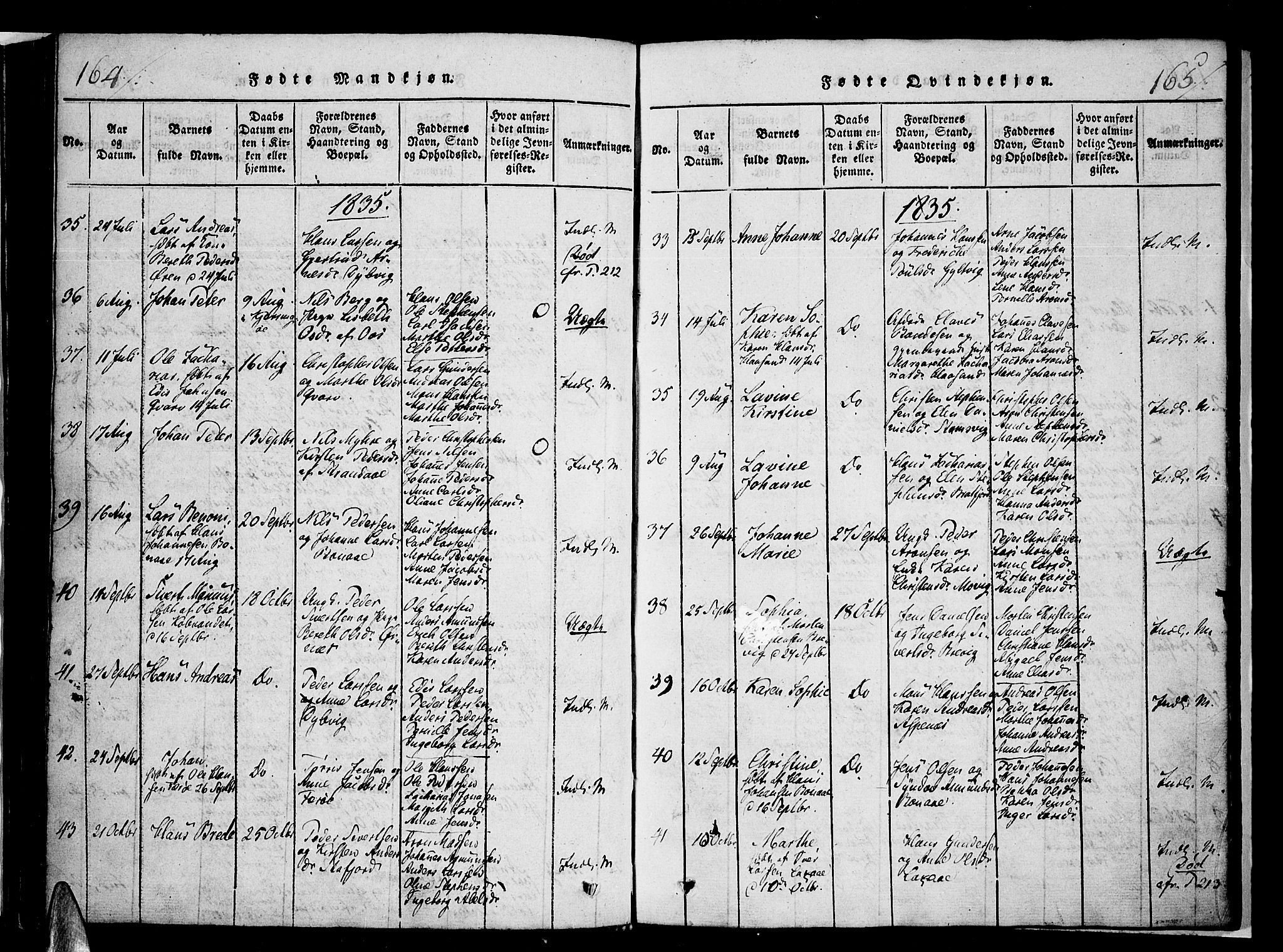 Ministerialprotokoller, klokkerbøker og fødselsregistre - Nordland, AV/SAT-A-1459/853/L0768: Parish register (official) no. 853A07, 1821-1836, p. 164-165