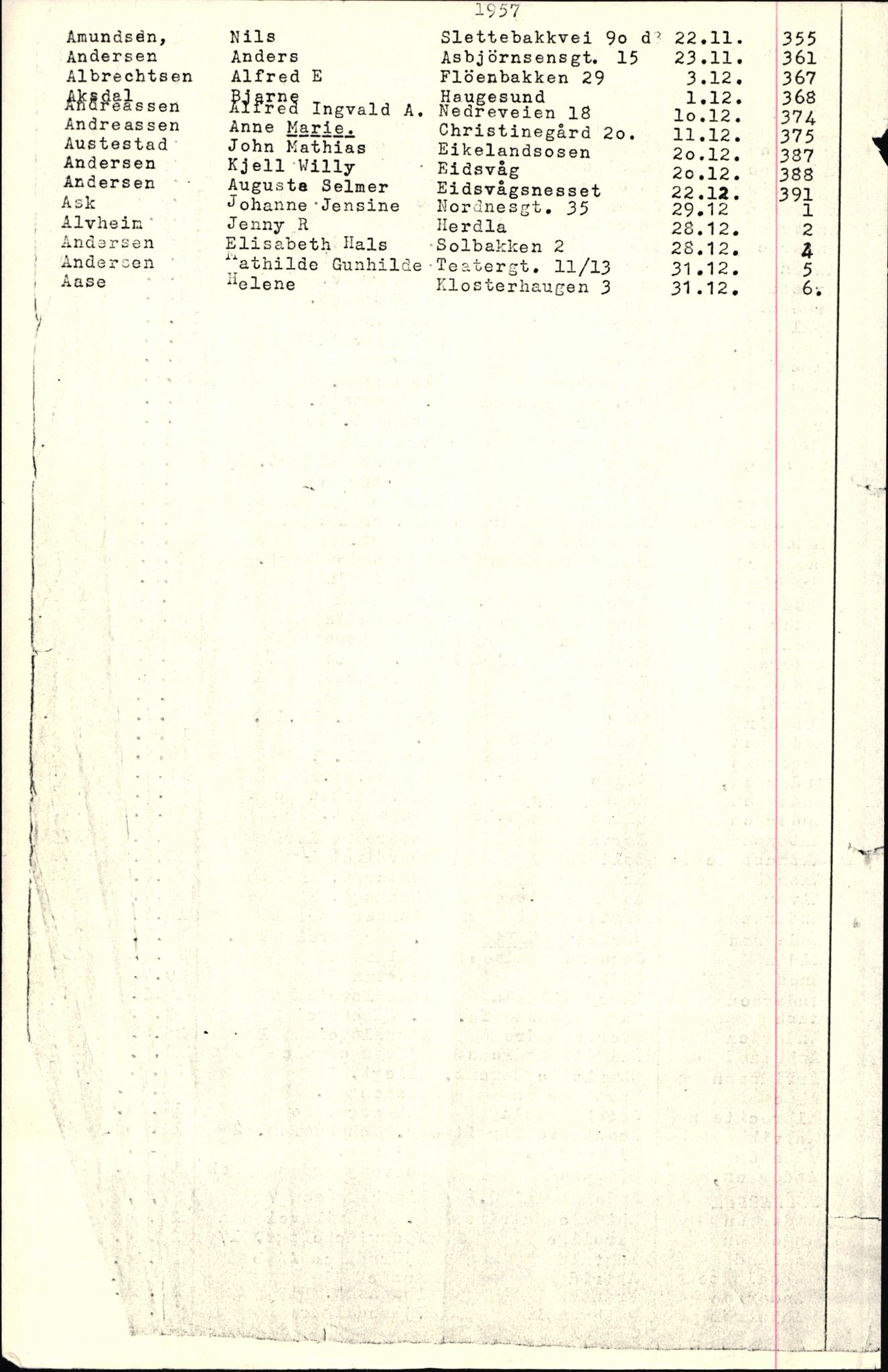 Byfogd og Byskriver i Bergen, SAB/A-3401/06/06Nb/L0007: Register til dødsfalljournaler, 1956-1965, p. 2