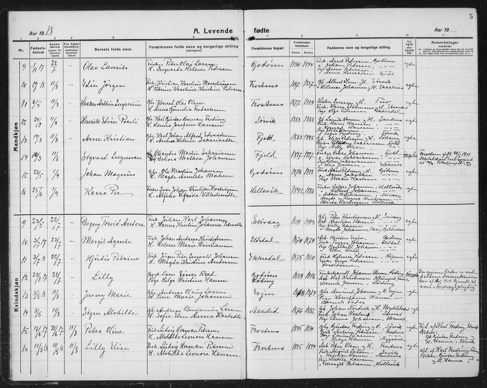 Ministerialprotokoller, klokkerbøker og fødselsregistre - Nordland, SAT/A-1459/804/L0089: Parish register (copy) no. 804C02, 1918-1935, p. 5