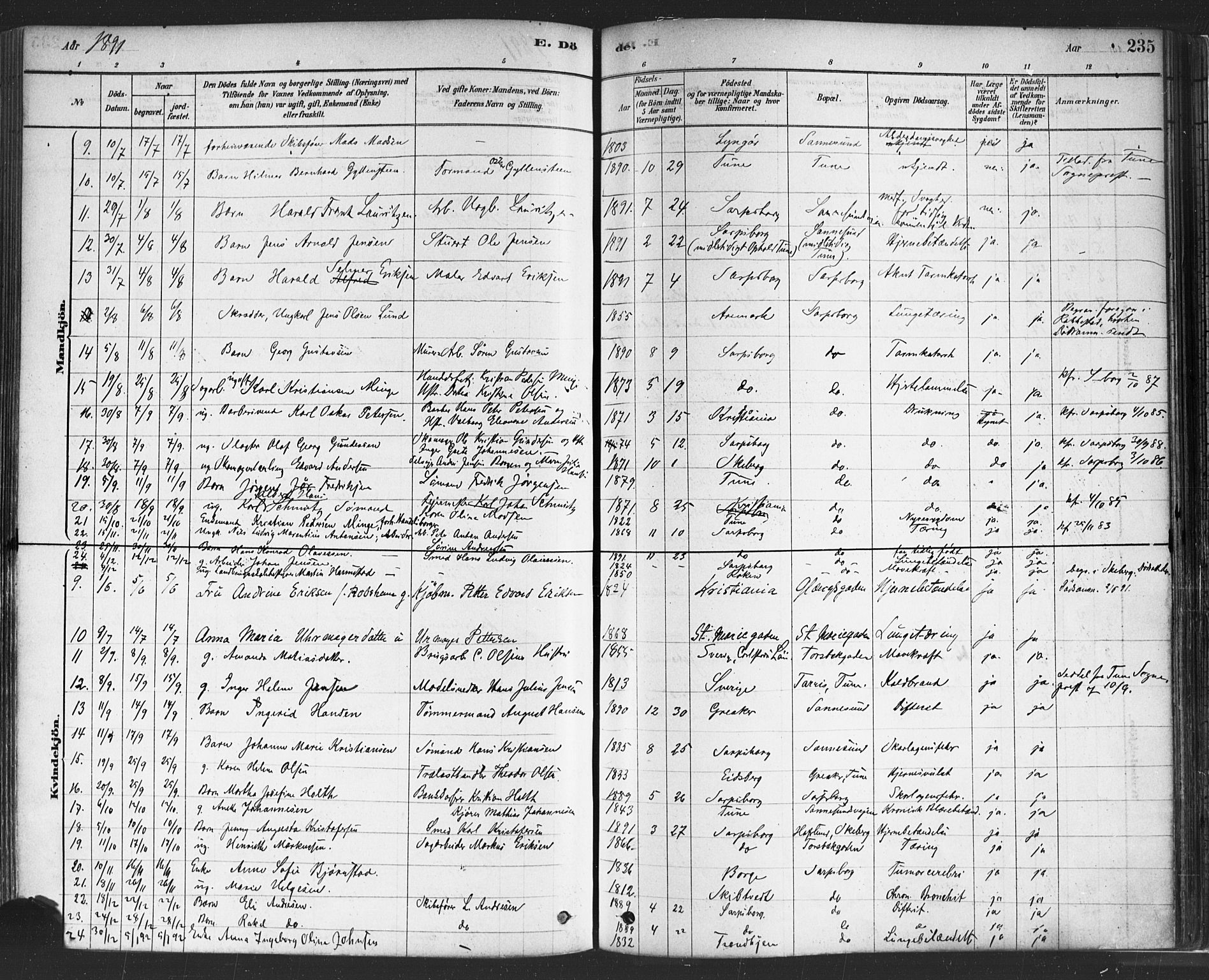 Sarpsborg prestekontor Kirkebøker, SAO/A-2006/F/Fa/L0003: Parish register (official) no. 3, 1878-1891, p. 235