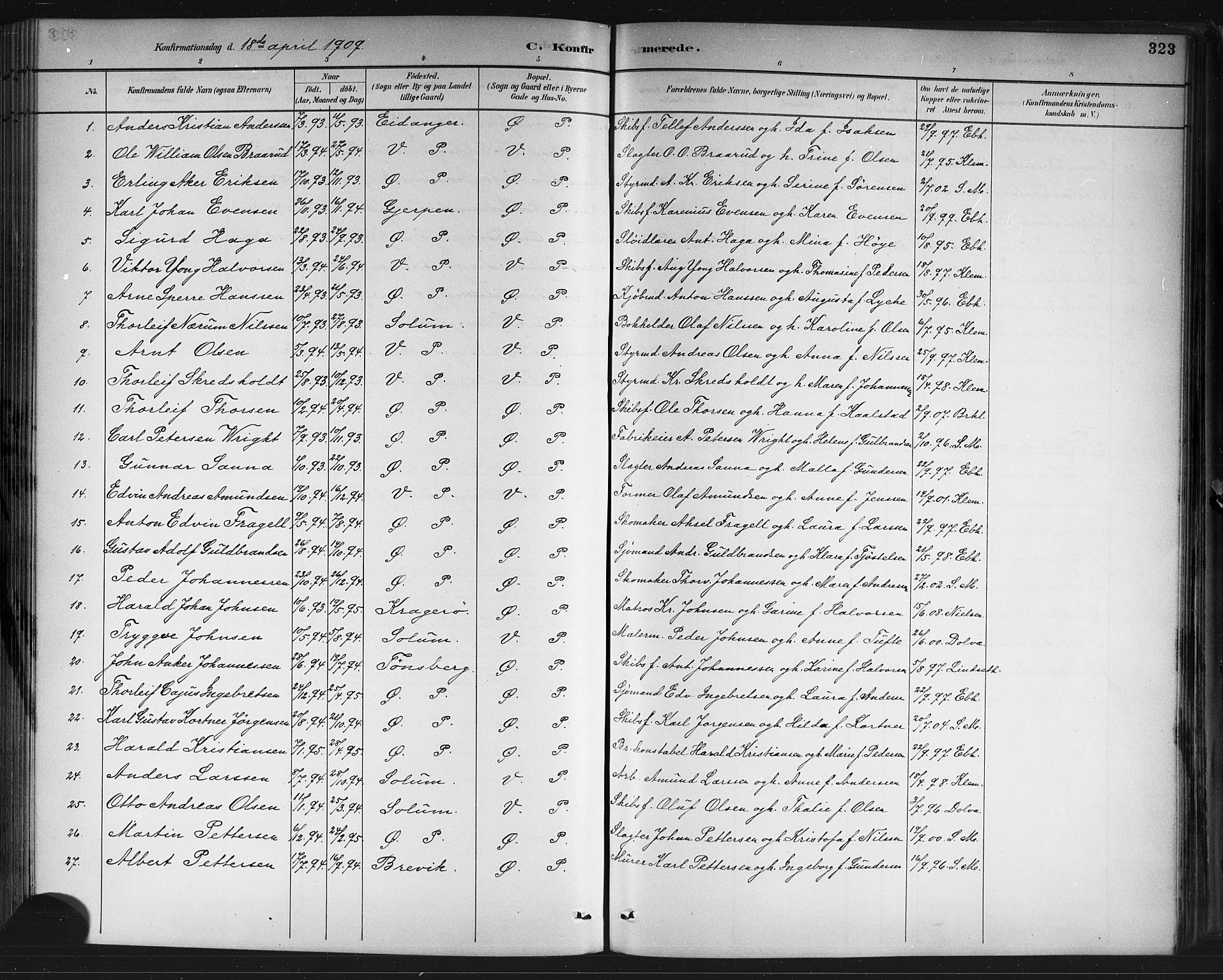 Porsgrunn kirkebøker , SAKO/A-104/G/Gb/L0005: Parish register (copy) no. II 5, 1883-1915, p. 323