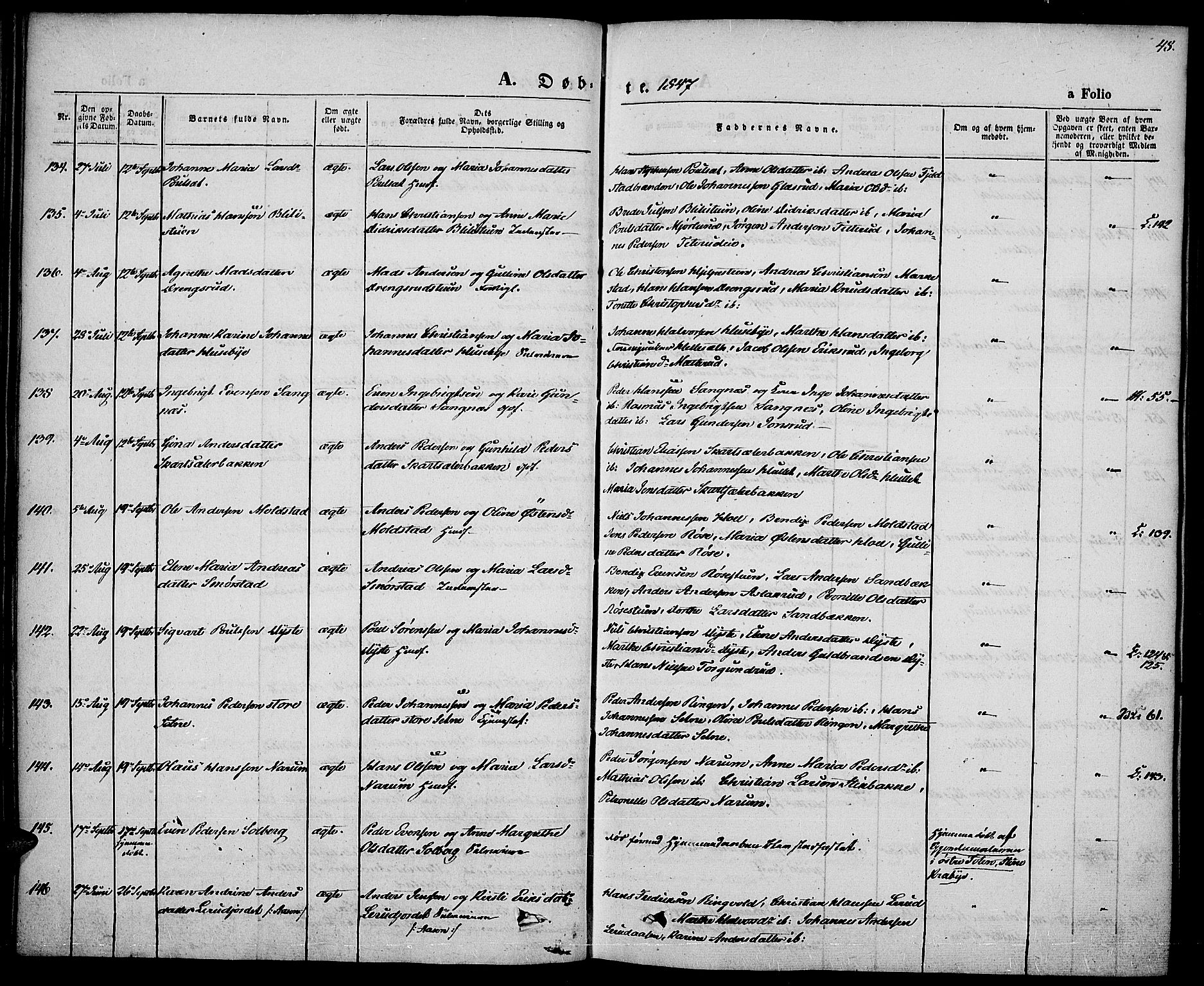 Vestre Toten prestekontor, AV/SAH-PREST-108/H/Ha/Haa/L0004: Parish register (official) no. 4, 1844-1849, p. 48