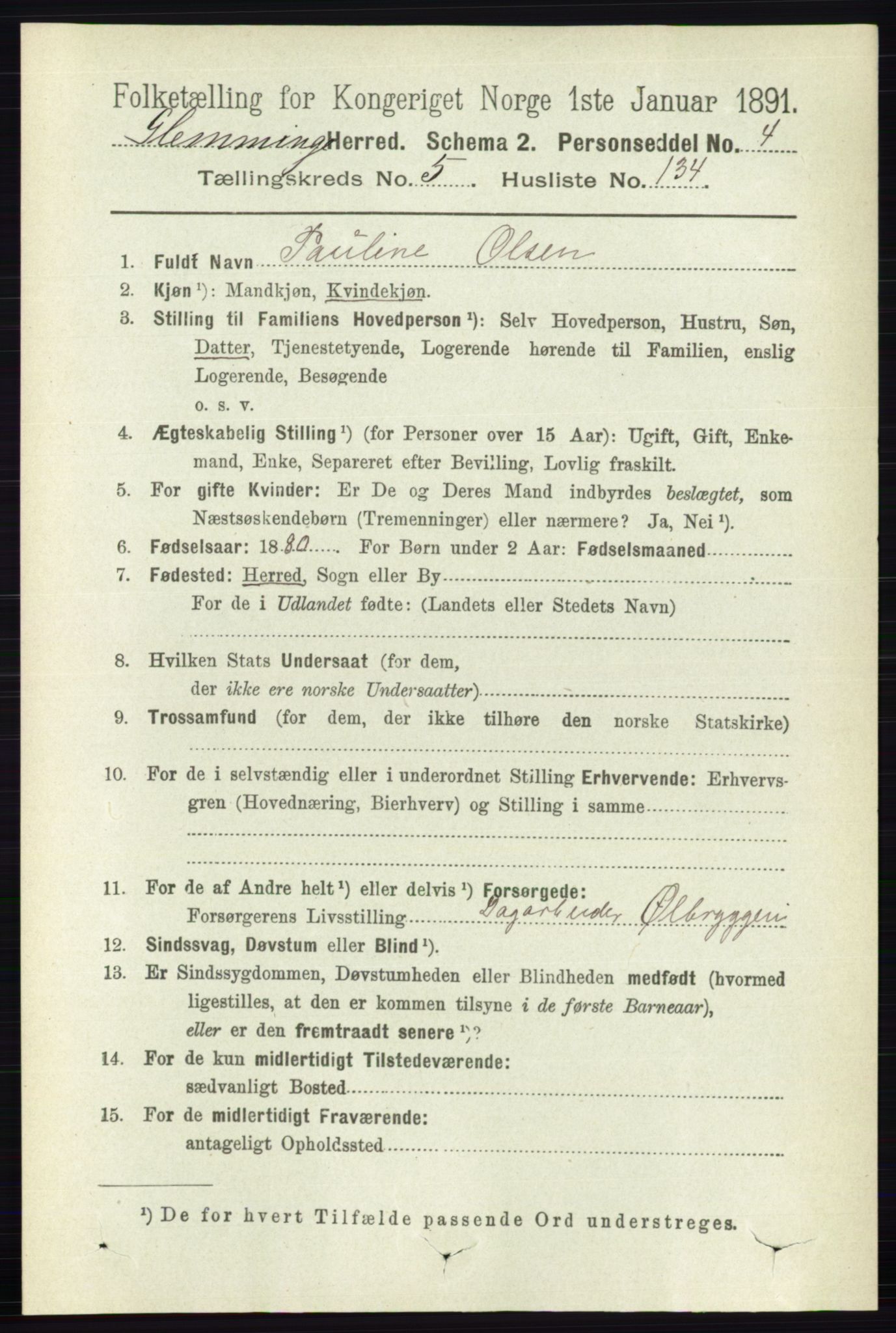 RA, 1891 census for 0132 Glemmen, 1891, p. 7165