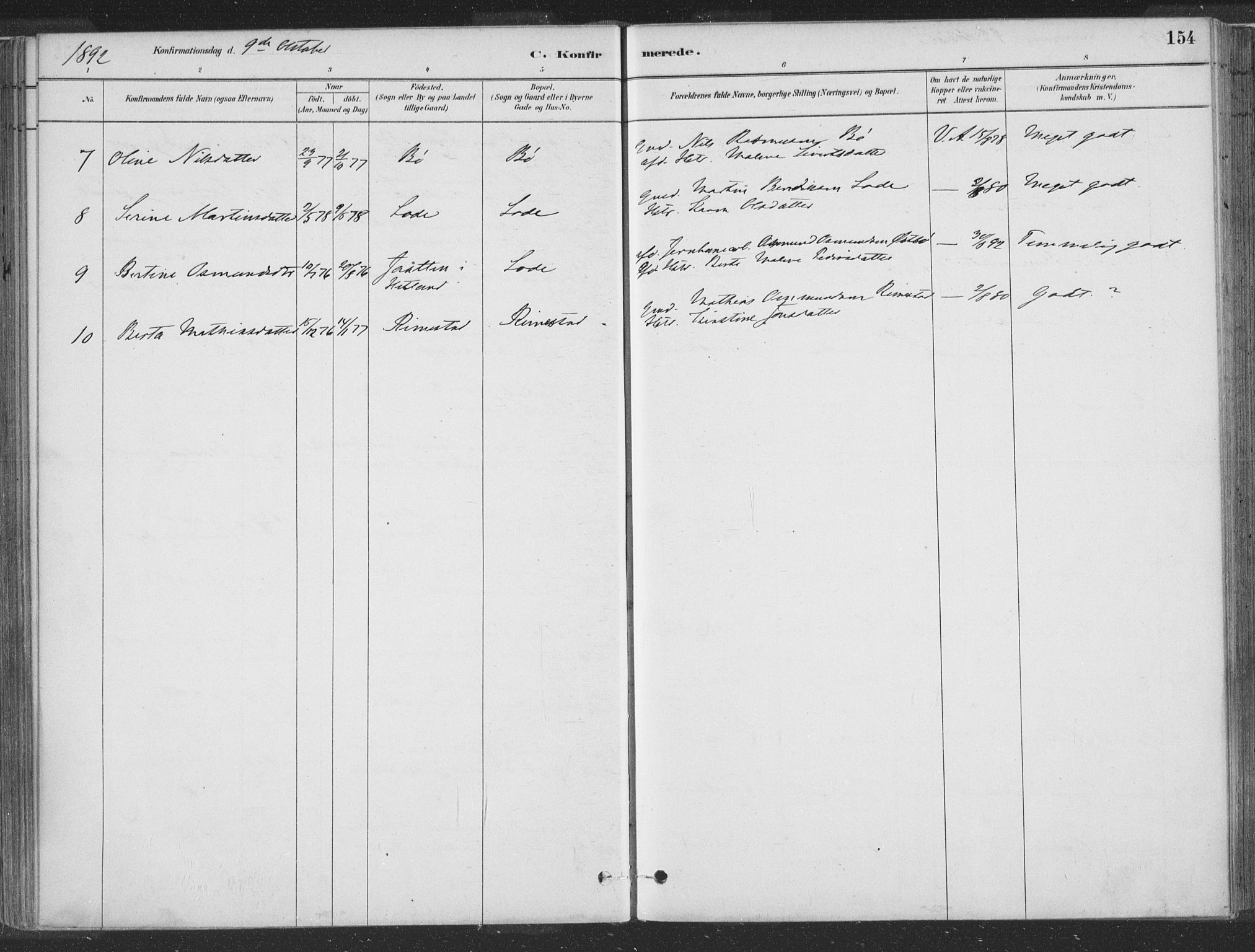 Hå sokneprestkontor, SAST/A-101801/001/30BA/L0010: Parish register (official) no. A 9, 1879-1896, p. 154