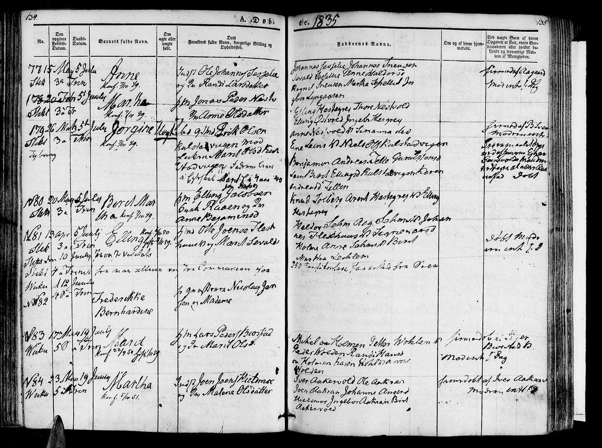 Ministerialprotokoller, klokkerbøker og fødselsregistre - Nord-Trøndelag, AV/SAT-A-1458/723/L0238: Parish register (official) no. 723A07, 1831-1840, p. 134-135