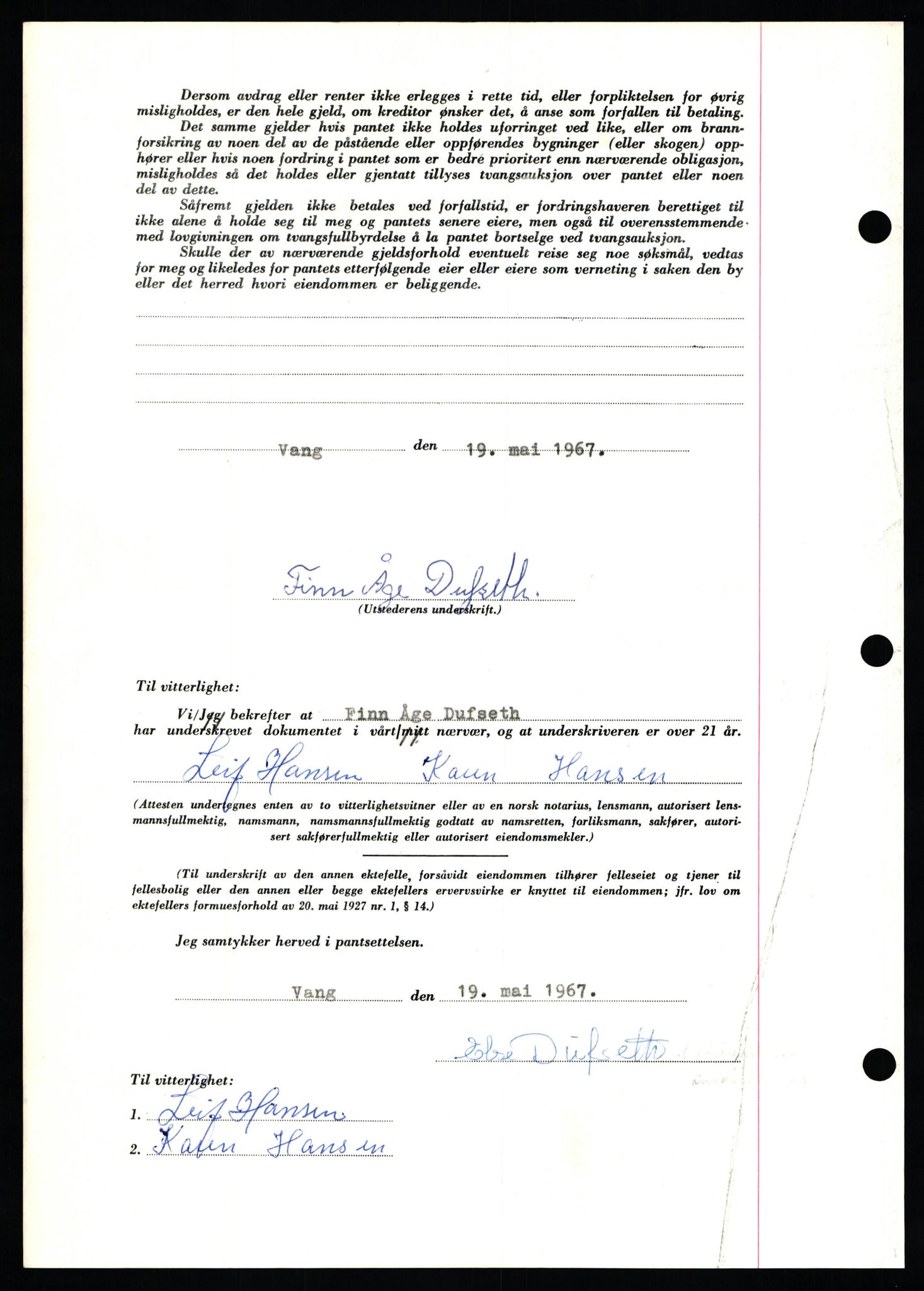 Nord-Hedmark sorenskriveri, SAH/TING-012/H/Hb/Hbf/L0071: Mortgage book no. B71, 1967-1967, Diary no: : 2586/1967