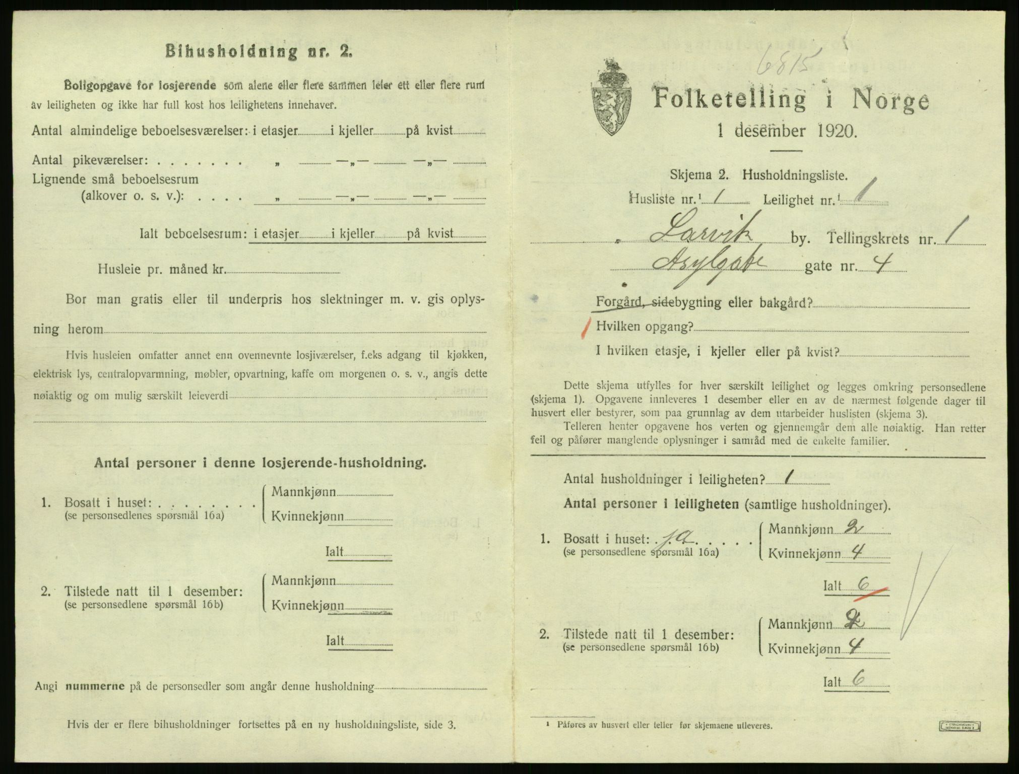 SAKO, 1920 census for Larvik, 1920, p. 3388