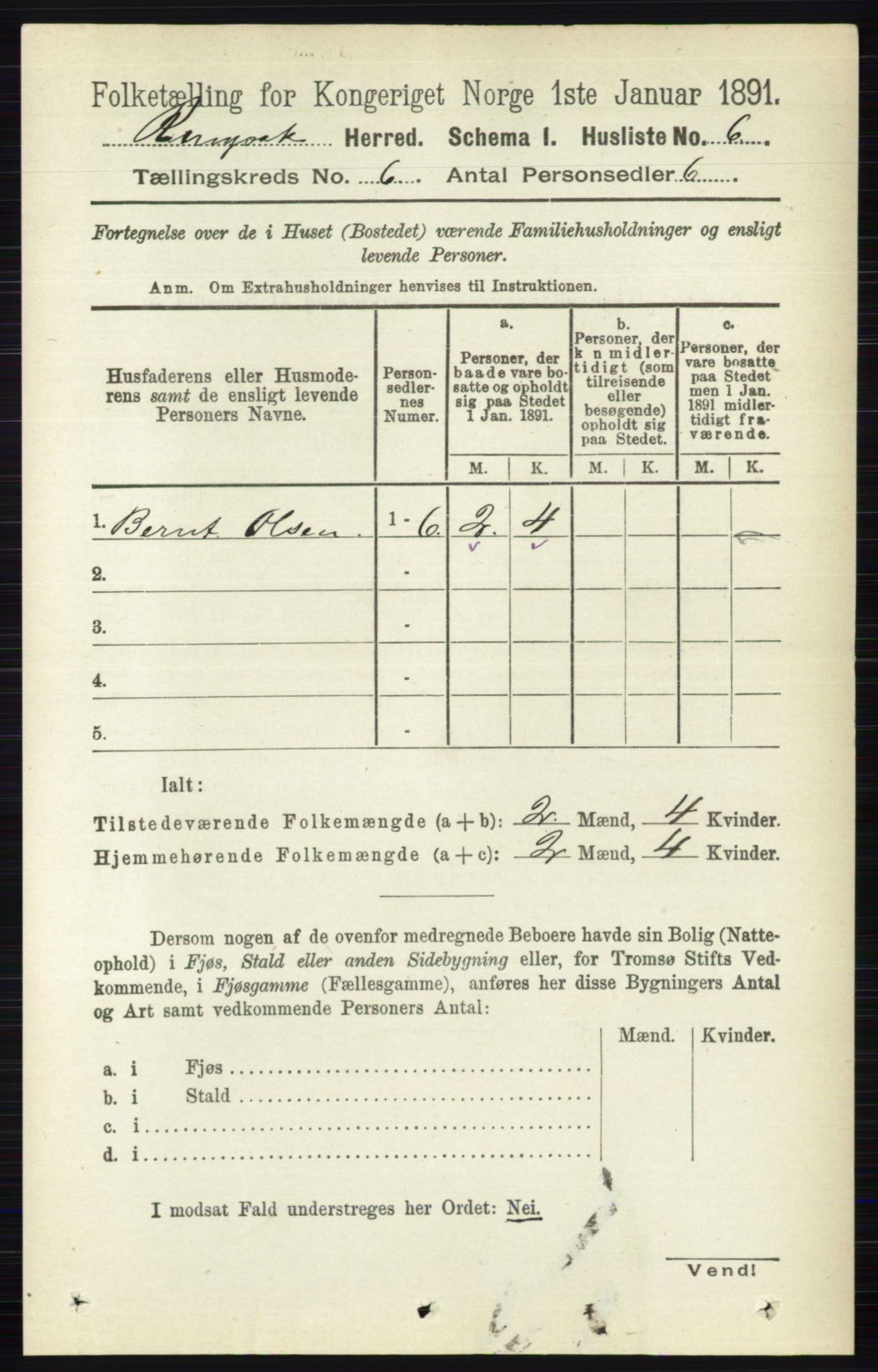 RA, 1891 census for 0412 Ringsaker, 1891, p. 3091