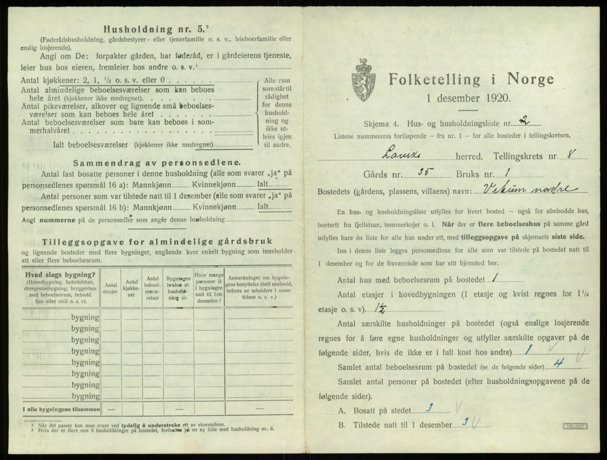 SAB, 1920 census for Lavik, 1920, p. 266