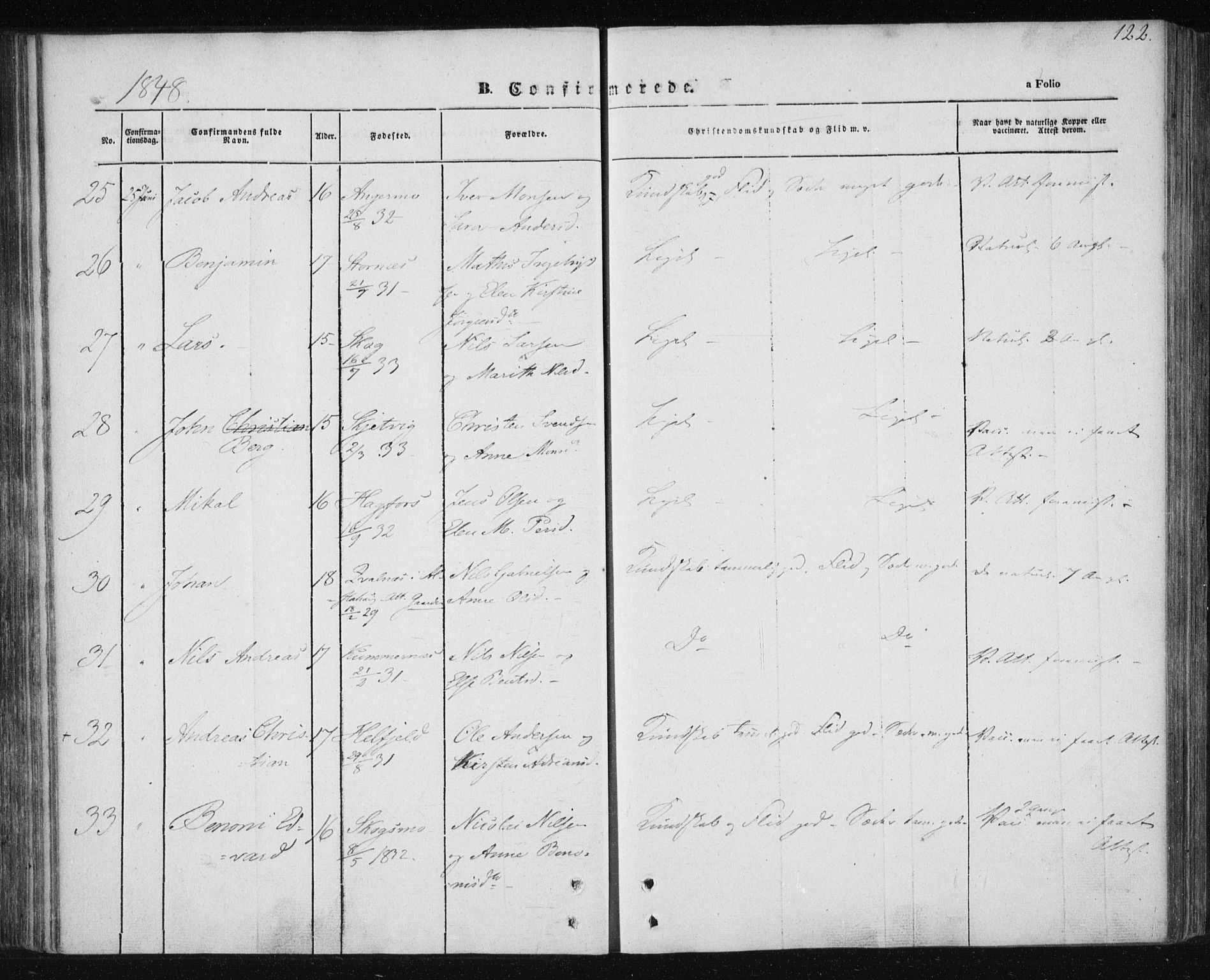 Ministerialprotokoller, klokkerbøker og fødselsregistre - Nordland, AV/SAT-A-1459/820/L0291: Parish register (official) no. 820A12, 1846-1854, p. 122