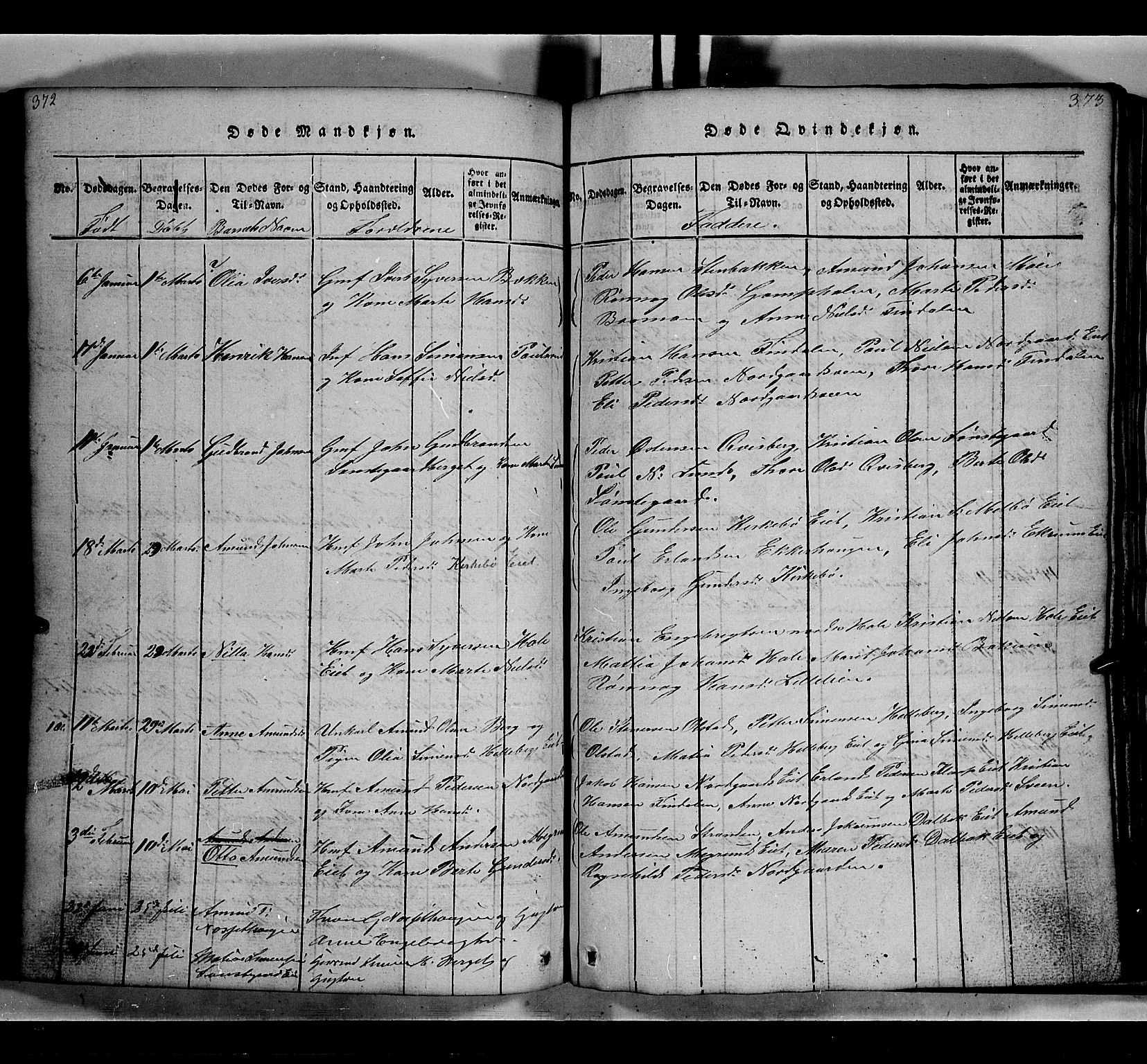 Gausdal prestekontor, SAH/PREST-090/H/Ha/Hab/L0002: Parish register (copy) no. 2, 1818-1874, p. 372-373