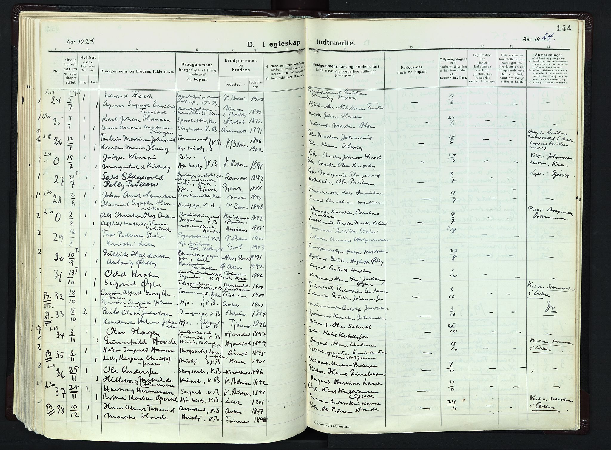 Vestre Bærum prestekontor Kirkebøker, SAO/A-10209a/F/Fa/L0003: Parish register (official) no. 3, 1916-1930, p. 144