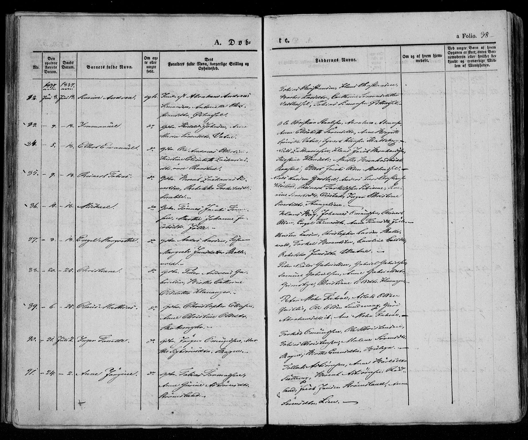 Lista sokneprestkontor, AV/SAK-1111-0027/F/Fa/L0009: Parish register (official) no. A 9, 1835-1846, p. 38