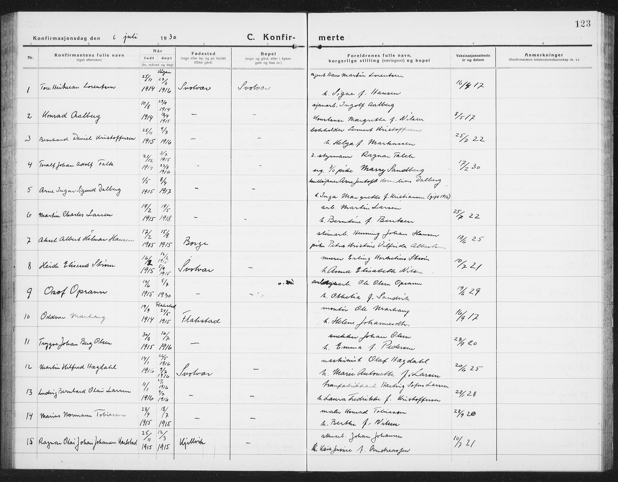 Ministerialprotokoller, klokkerbøker og fødselsregistre - Nordland, SAT/A-1459/877/L1117: Parish register (copy) no. 877C01, 1923-1942, p. 123