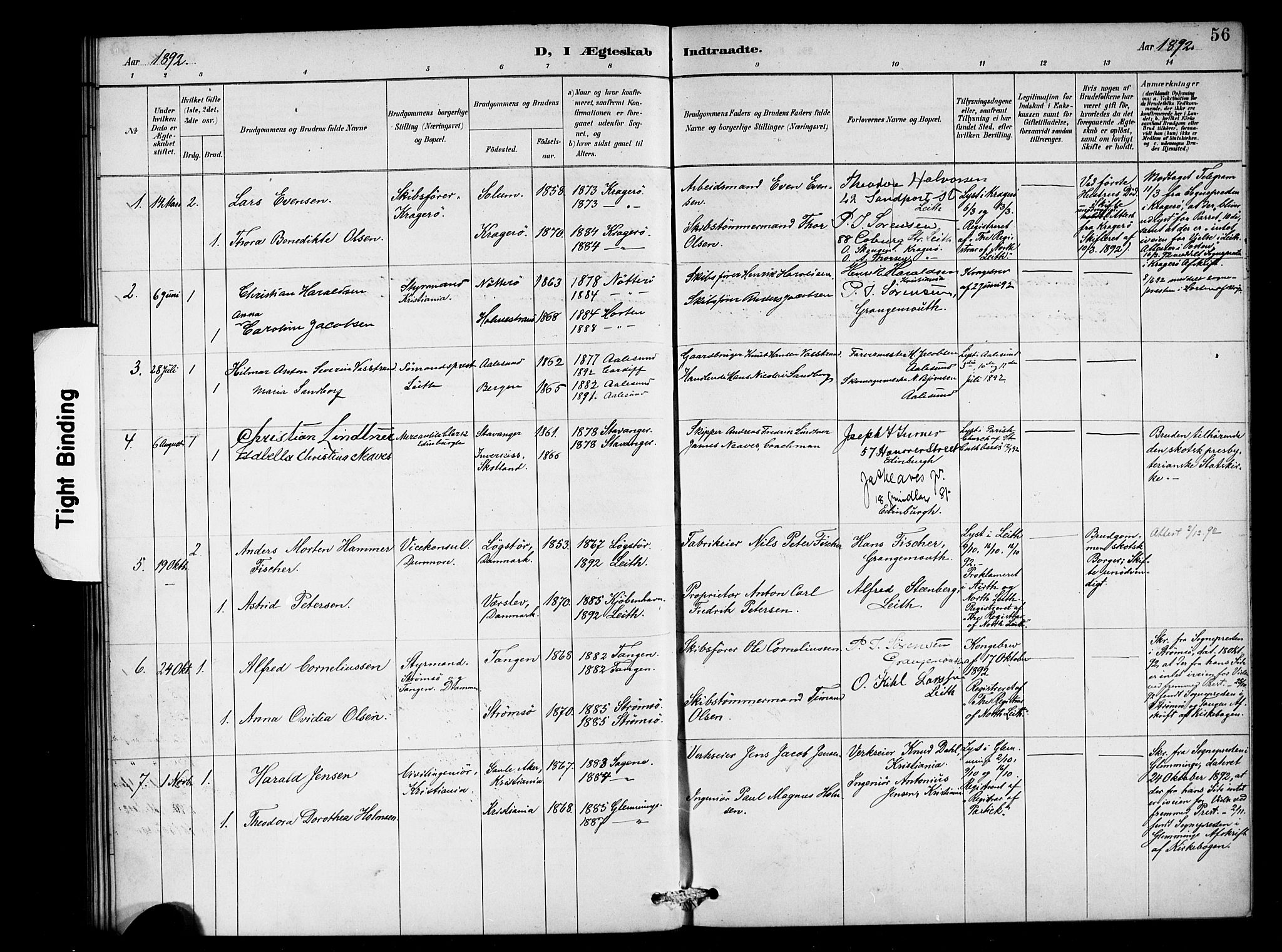 Den norske sjømannsmisjon i utlandet/Skotske havner (Leith, Glasgow), SAB/SAB/PA-0100/H/Ha/Haa/L0003: Parish register (official) no. A 3, 1887-1898, p. 56
