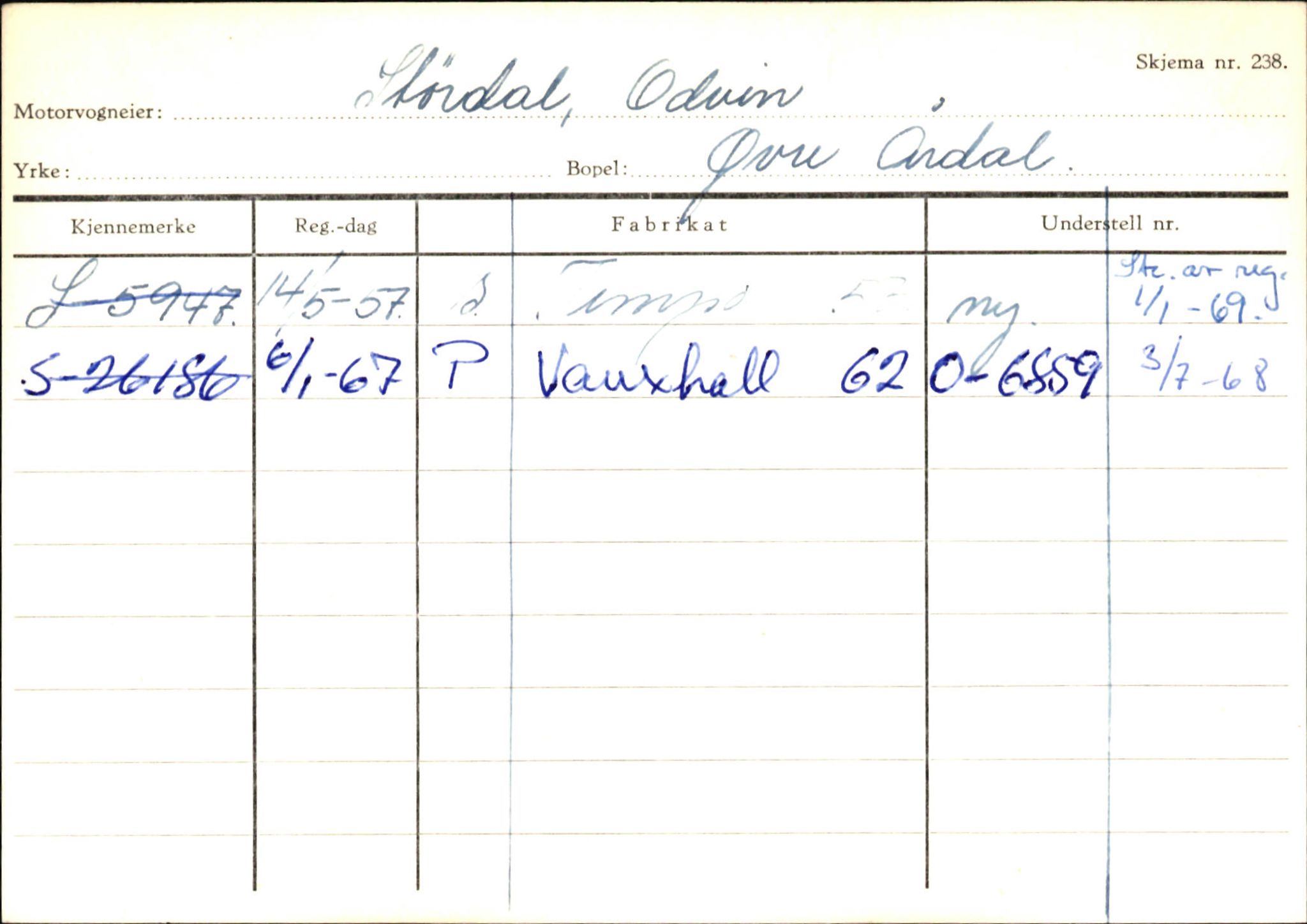 Statens vegvesen, Sogn og Fjordane vegkontor, SAB/A-5301/4/F/L0146: Registerkort Årdal R-Å samt diverse kort, 1945-1975, p. 692