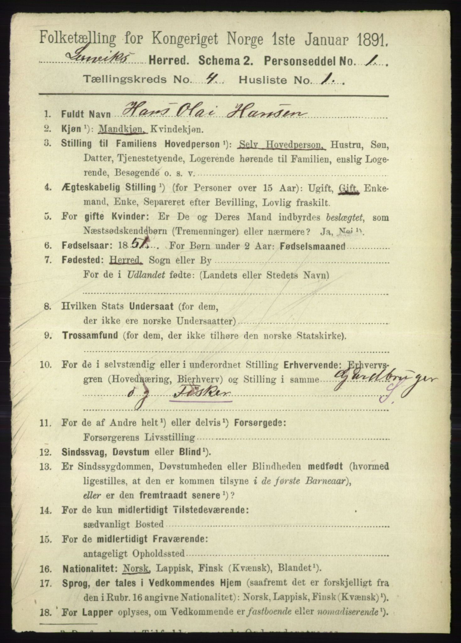 RA, 1891 census for 1931 Lenvik, 1891, p. 1917