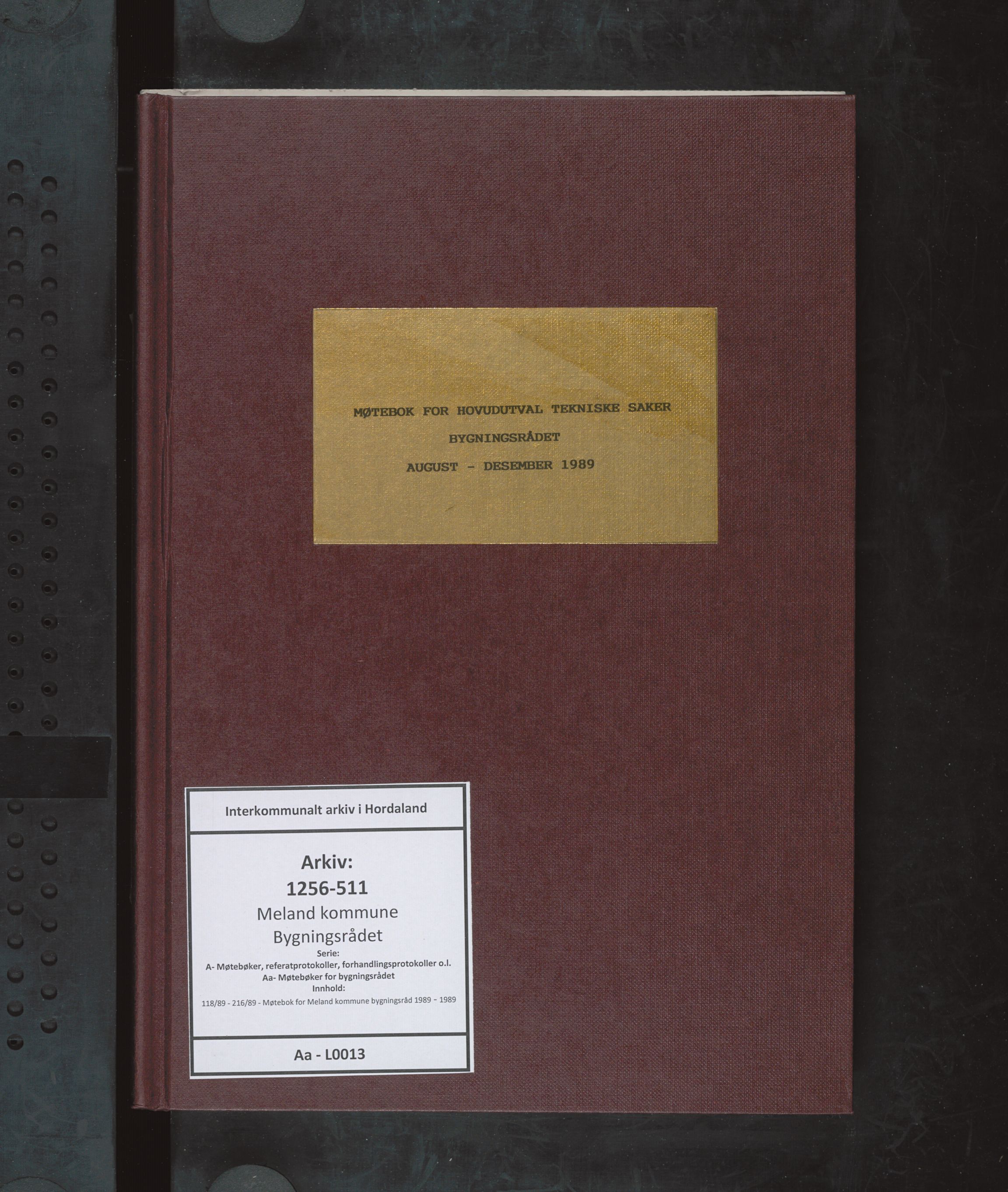 Meland kommune. Bygningsrådet , IKAH/1256-511/A/Aa/L0013: Møtebok for Meland bygningsråd, 1989