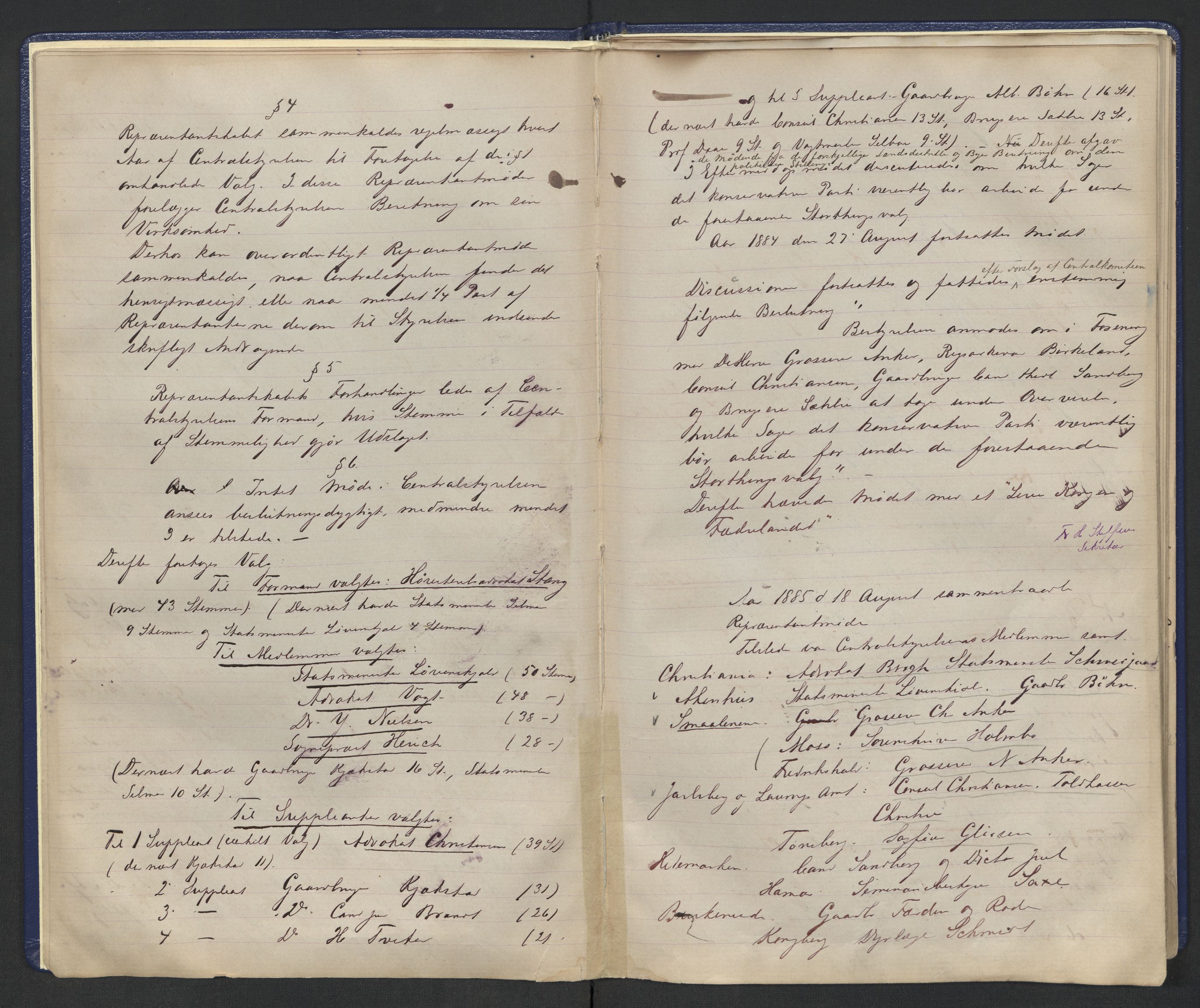 Høyres Hovedorganisasjon, AV/RA-PA-0583/1/A/Aa/L0001: De konservative foreningers centralstyre. Referatprotokoll, 1884-1897, p. 9
