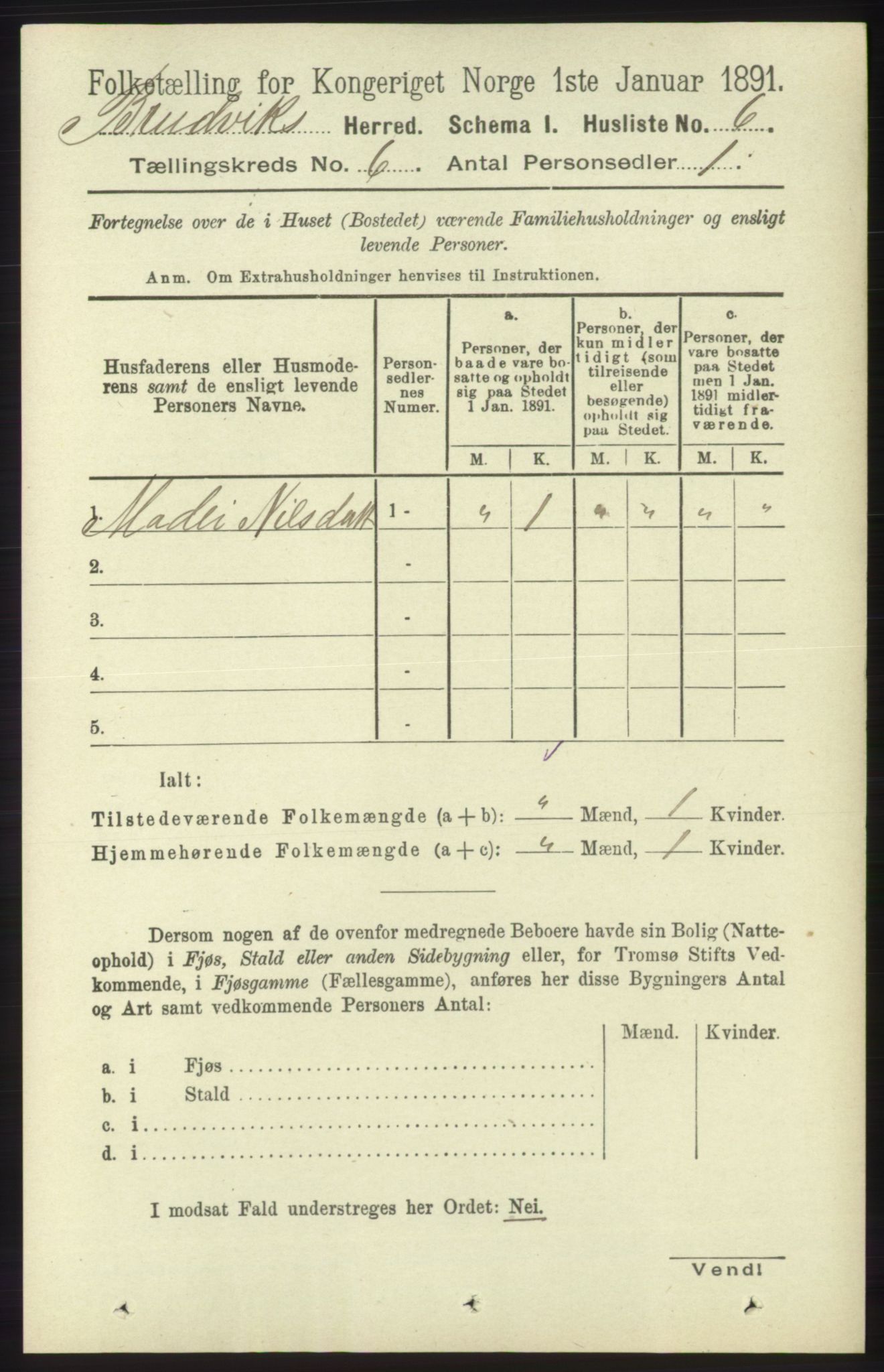 RA, 1891 census for 1251 Bruvik, 1891, p. 1733