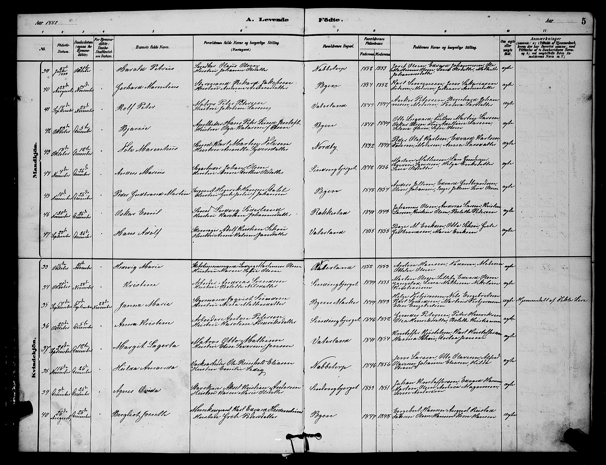 Østre Fredrikstad prestekontor Kirkebøker, AV/SAO-A-10907/G/Ga/L0001: Parish register (copy) no. 1, 1880-1899, p. 5