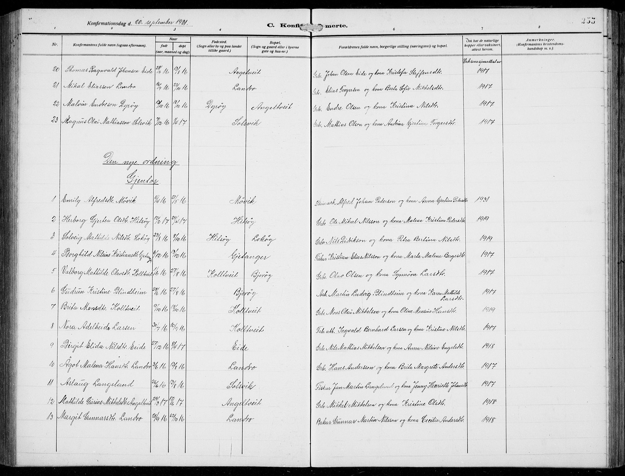 Fjell sokneprestembete, AV/SAB-A-75301/H/Hab: Parish register (copy) no. A  6, 1918-1936, p. 255