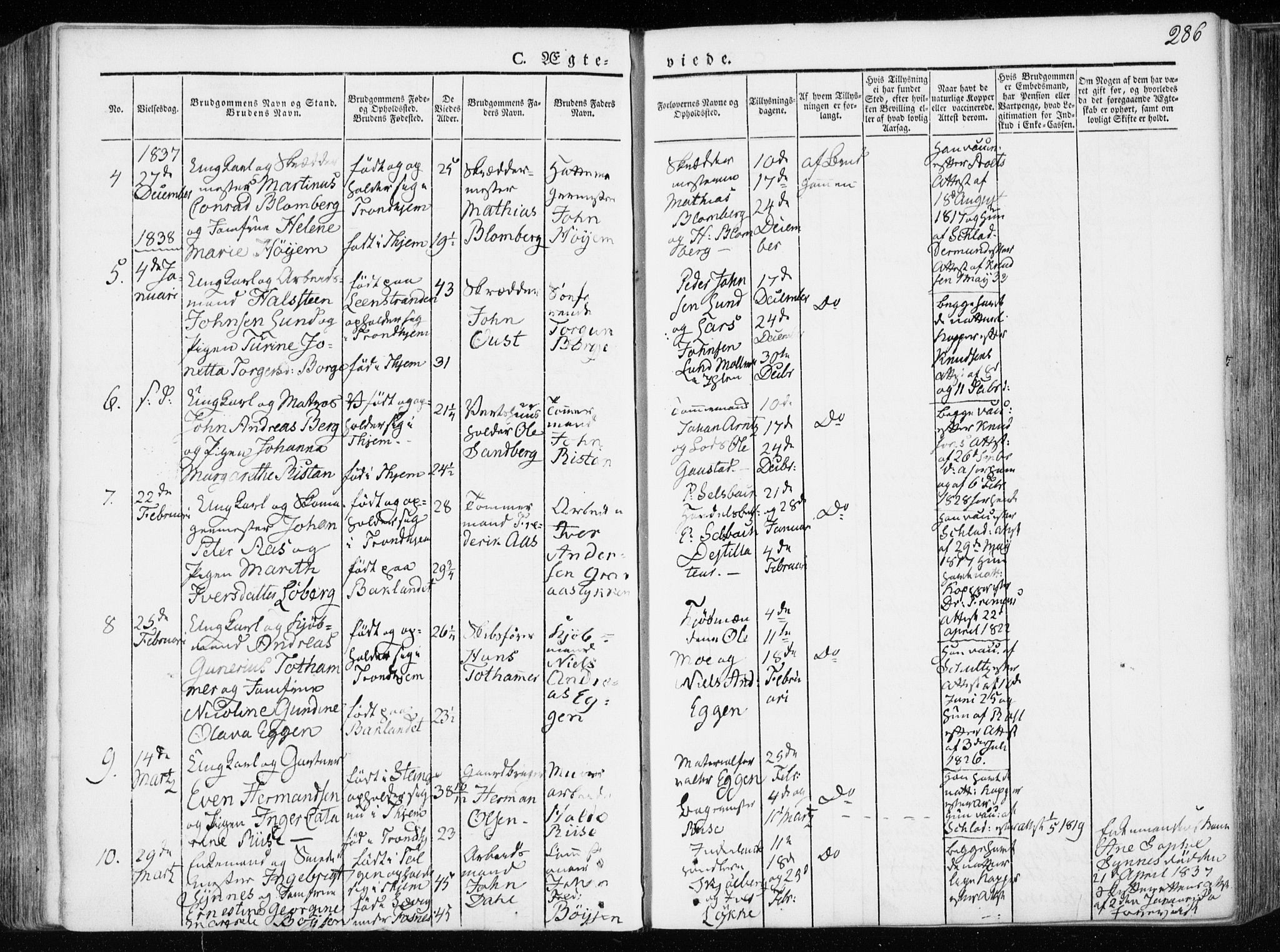 Ministerialprotokoller, klokkerbøker og fødselsregistre - Sør-Trøndelag, SAT/A-1456/601/L0047: Parish register (official) no. 601A15, 1831-1839, p. 286
