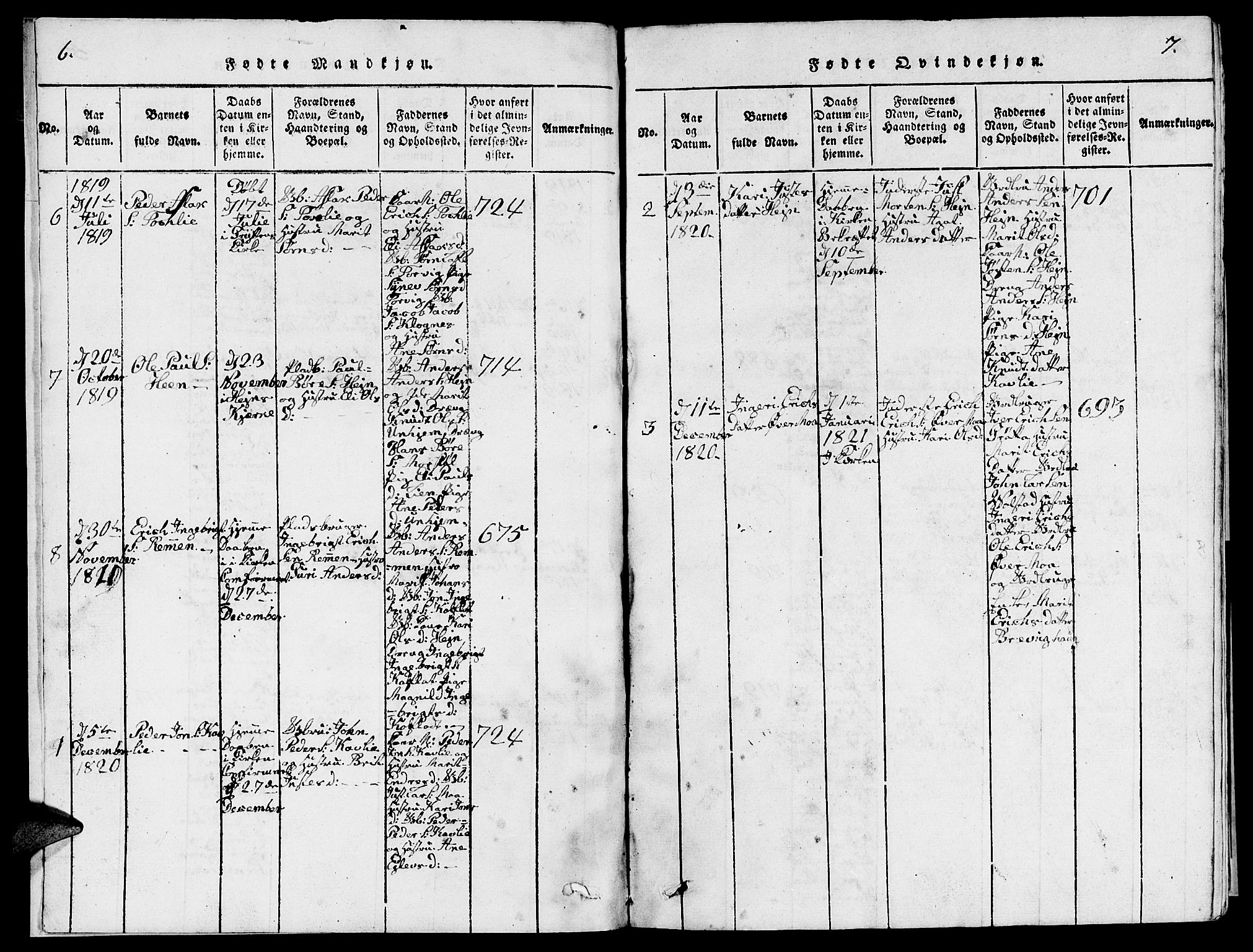 Ministerialprotokoller, klokkerbøker og fødselsregistre - Møre og Romsdal, SAT/A-1454/545/L0587: Parish register (copy) no. 545C01, 1818-1836, p. 6-7