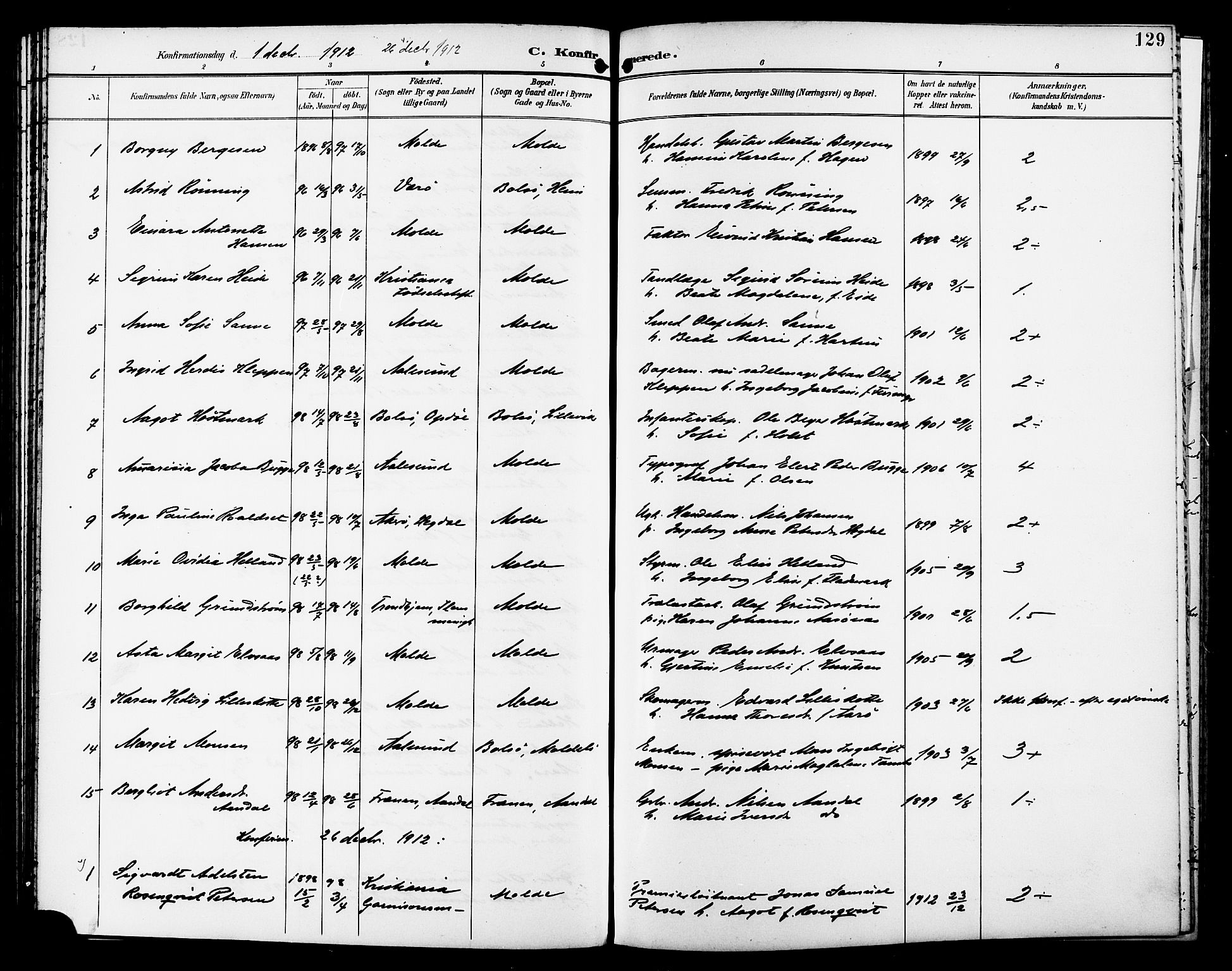 Ministerialprotokoller, klokkerbøker og fødselsregistre - Møre og Romsdal, AV/SAT-A-1454/558/L0702: Parish register (copy) no. 558C03, 1894-1915, p. 129