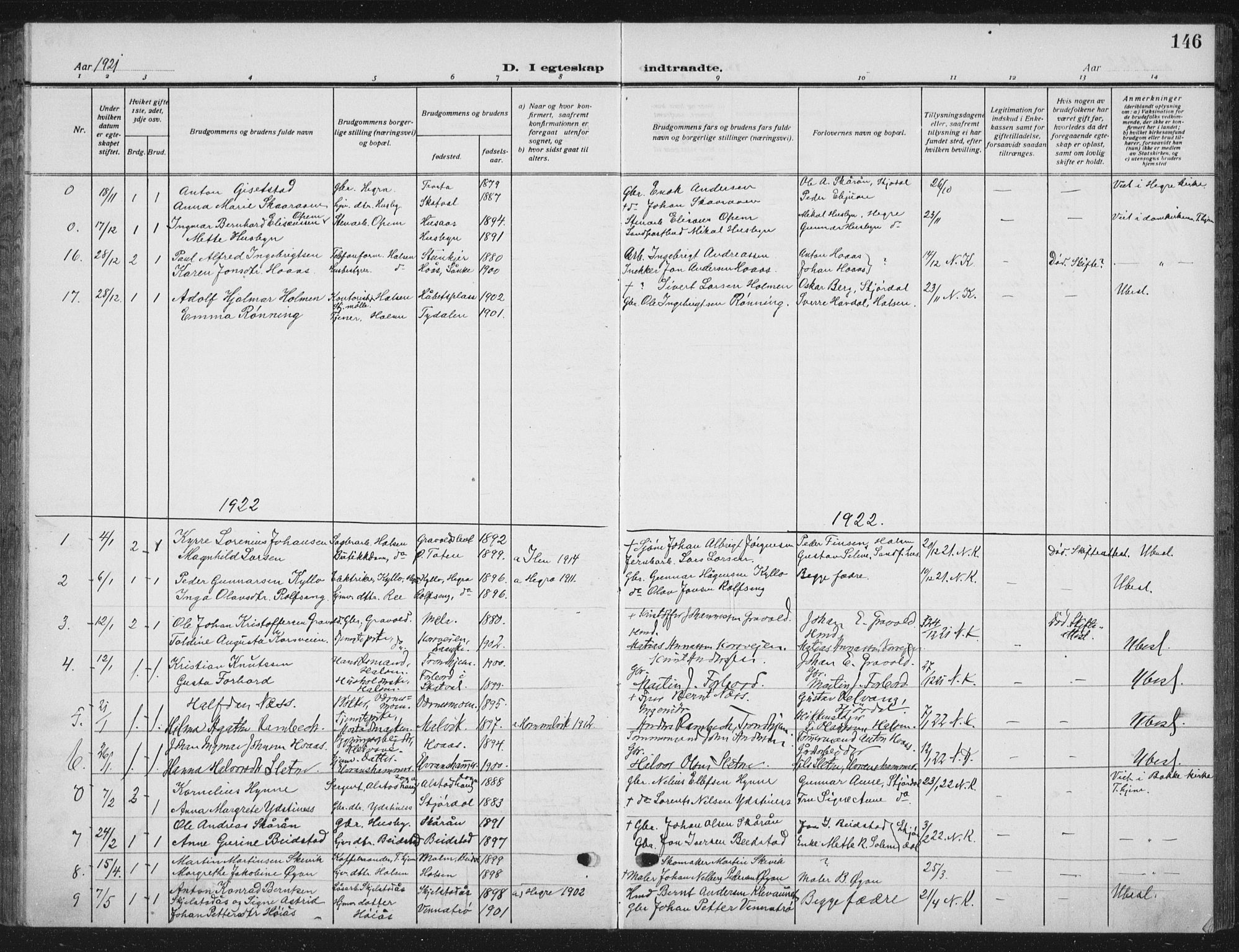 Ministerialprotokoller, klokkerbøker og fødselsregistre - Nord-Trøndelag, SAT/A-1458/709/L0088: Parish register (copy) no. 709C02, 1914-1934, p. 146
