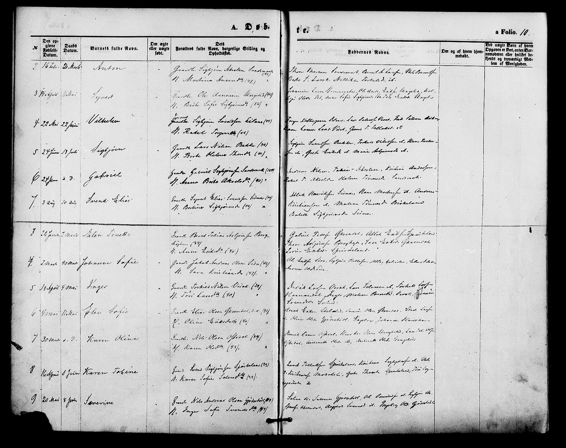 Bakke sokneprestkontor, AV/SAK-1111-0002/F/Fa/Faa/L0007: Parish register (official) no. A 7, 1877-1886, p. 10