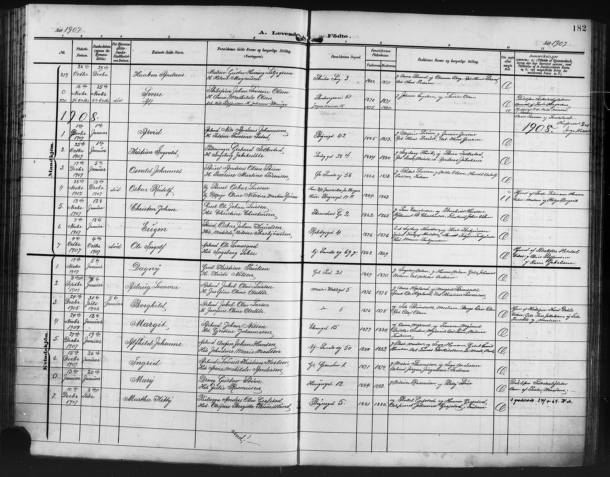 Sandviken Sokneprestembete, SAB/A-77601/H/Hb/L0004: Parish register (copy) no. B 1, 1901-1914, p. 182