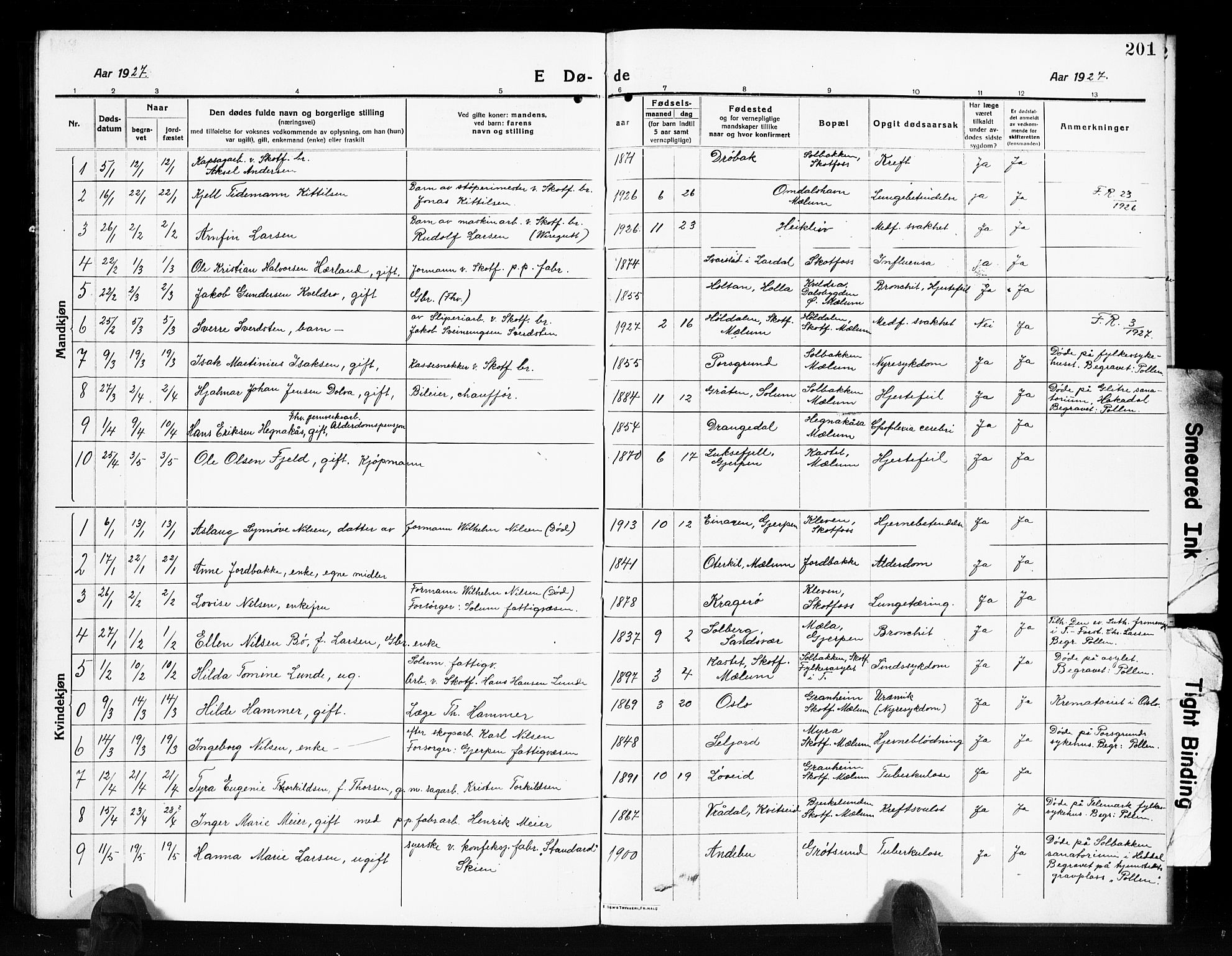 Solum kirkebøker, AV/SAKO-A-306/G/Gb/L0006: Parish register (copy) no. II 6, 1915-1927, p. 201