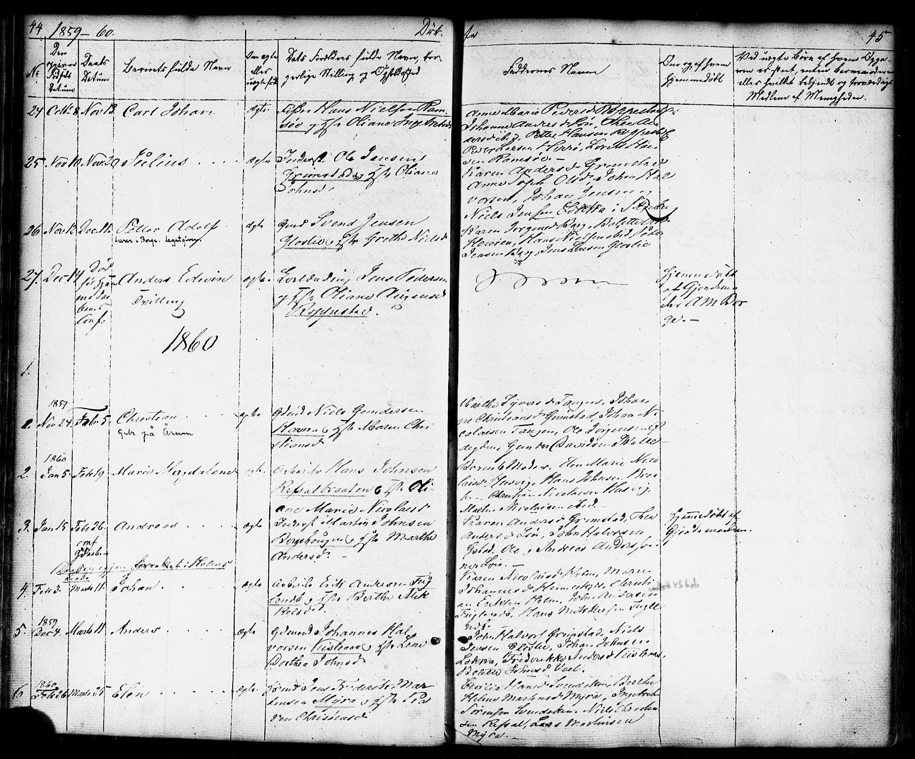 Borge prestekontor Kirkebøker, AV/SAO-A-10903/F/Fb/L0002: Parish register (official) no. II 2, 1853-1877, p. 44-45