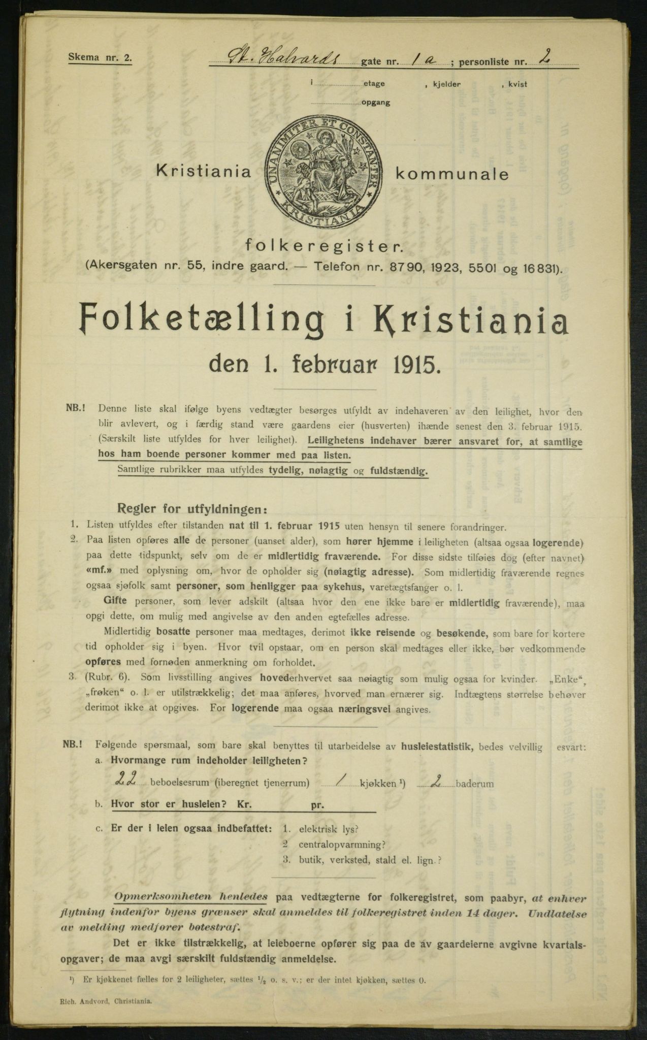 OBA, Municipal Census 1915 for Kristiania, 1915, p. 87043