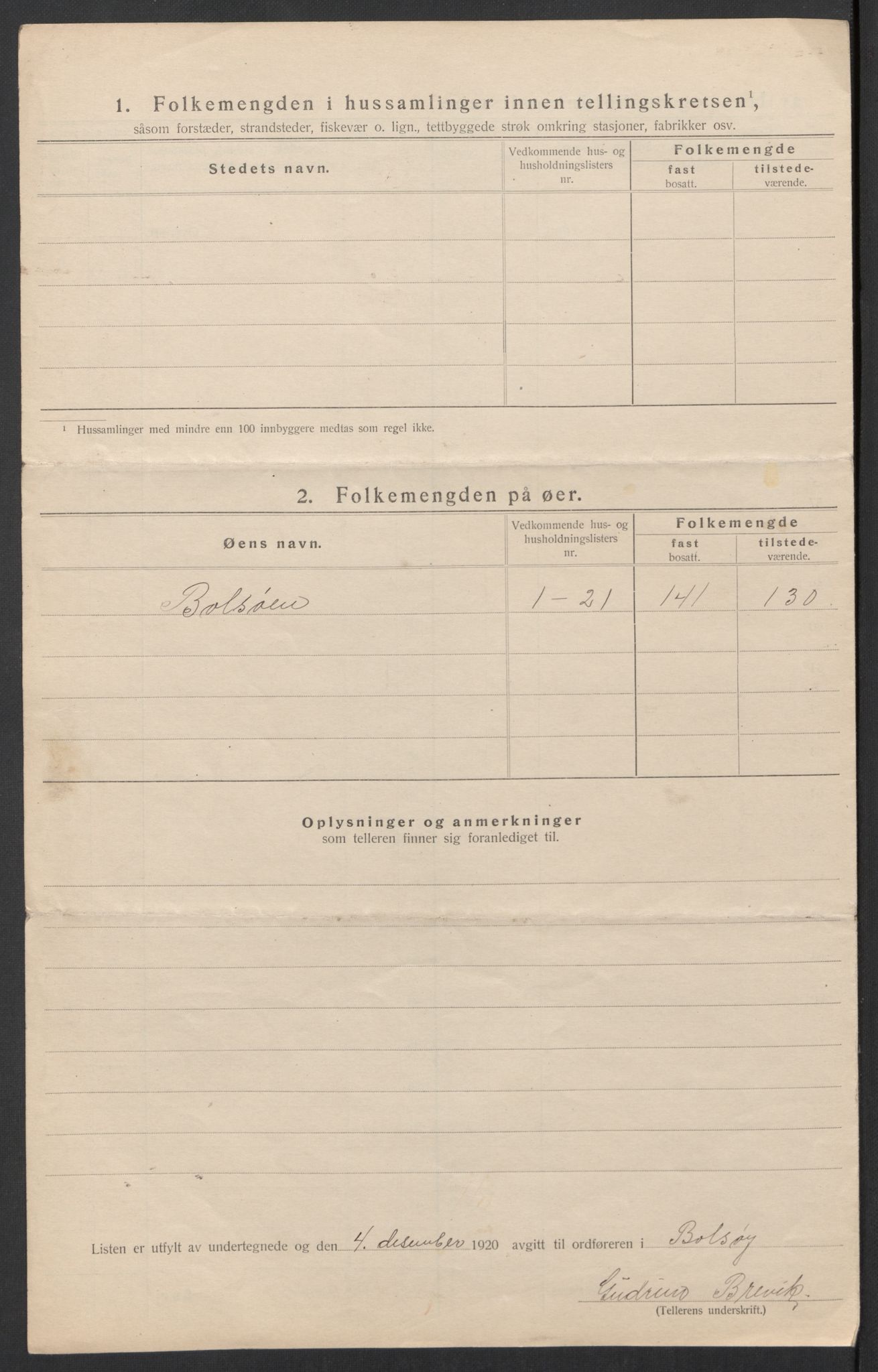 SAT, 1920 census for Bolsøy, 1920, p. 44