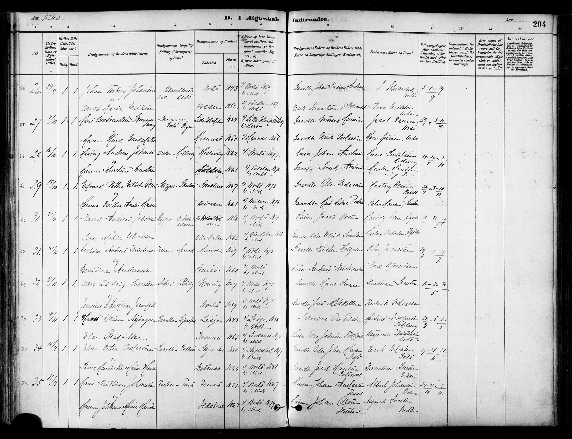 Ministerialprotokoller, klokkerbøker og fødselsregistre - Nordland, SAT/A-1459/802/L0054: Parish register (official) no. 802A01, 1879-1893, p. 294