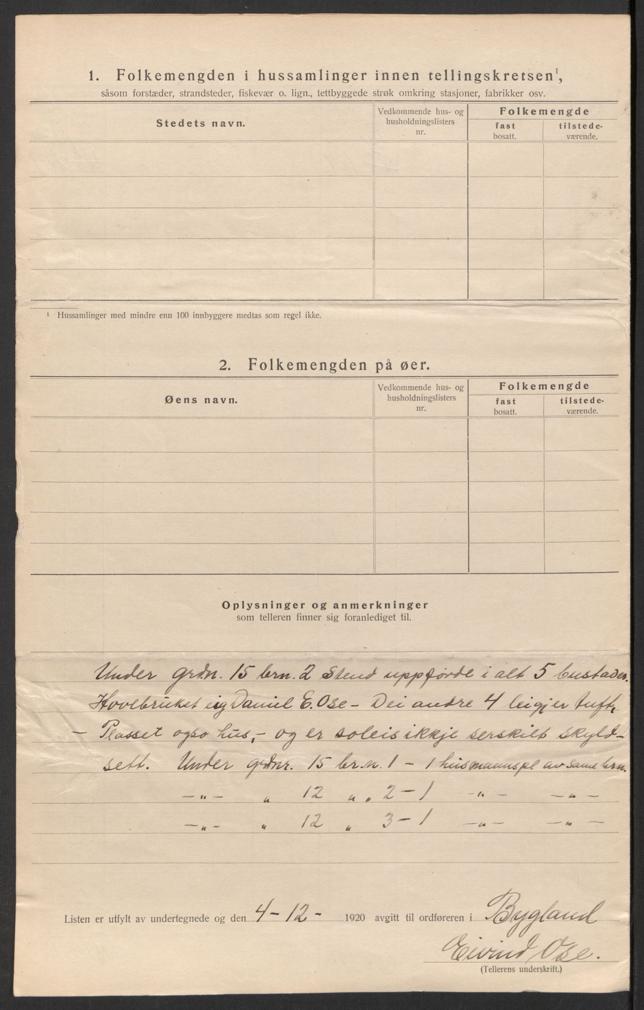 SAK, 1920 census for Bygland, 1920, p. 29